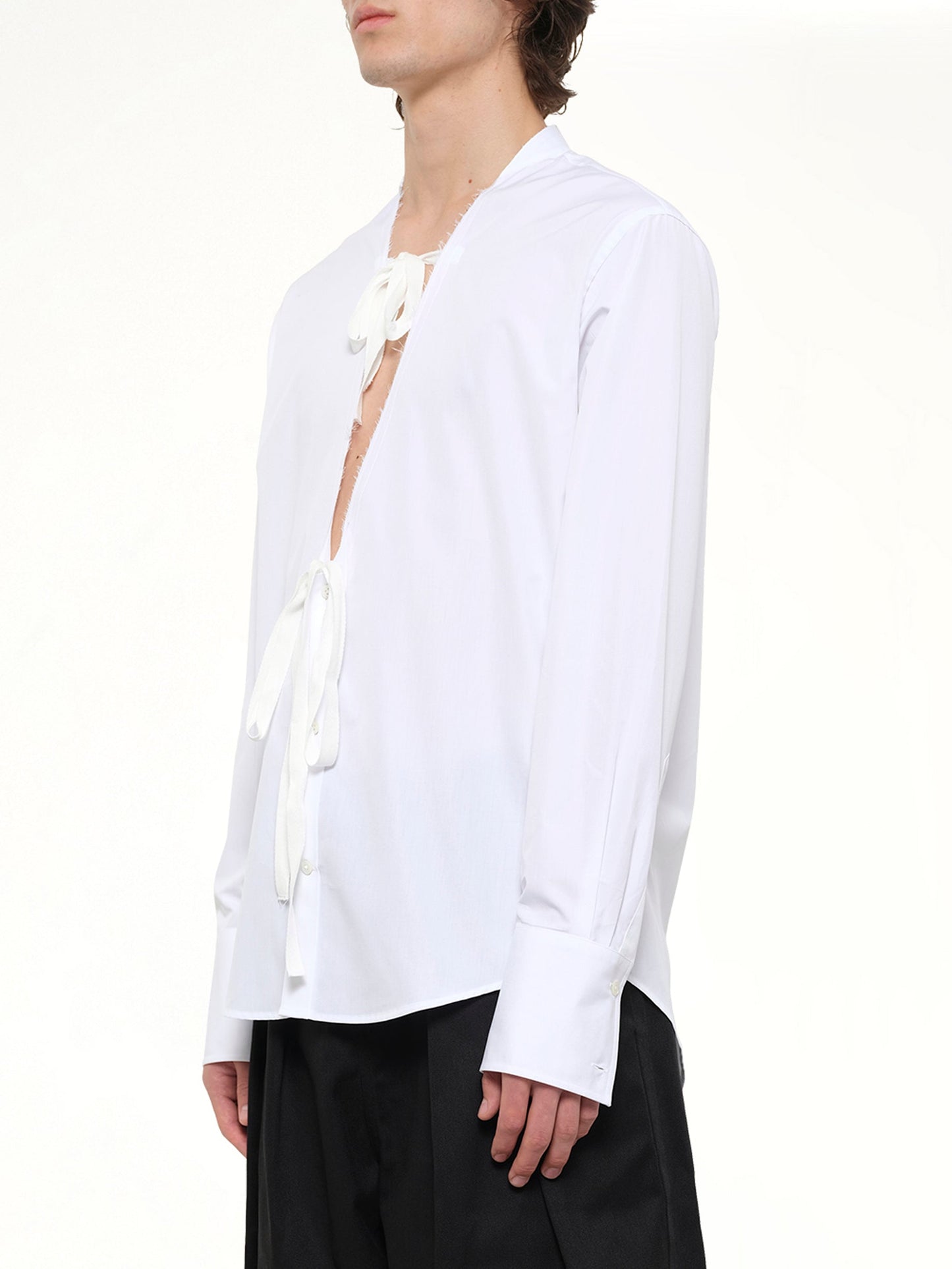 MAISON MARGIELA V Neck Long Sleeved Shirt (White)
