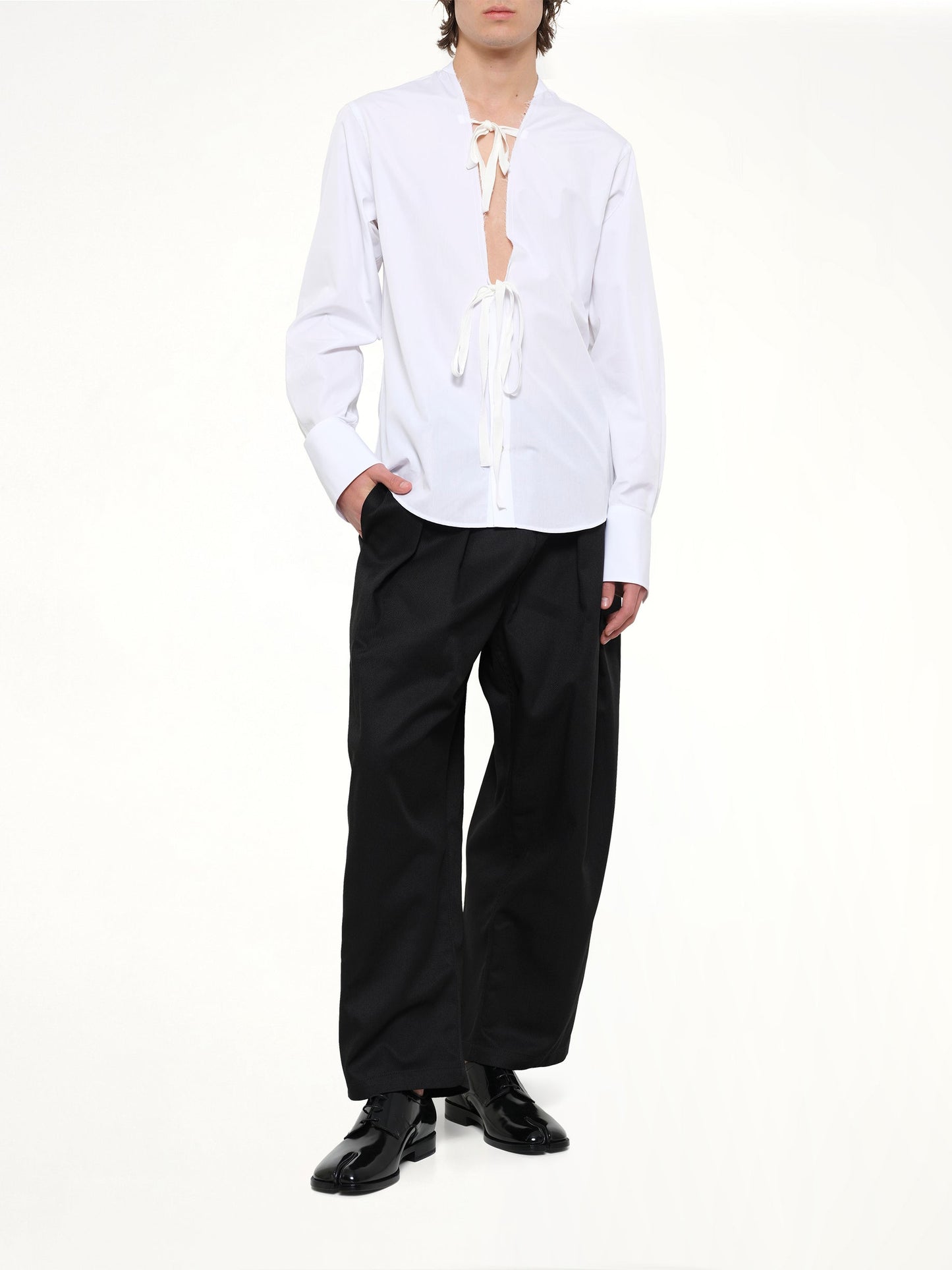 MAISON MARGIELA V Neck Long Sleeved Shirt (White)