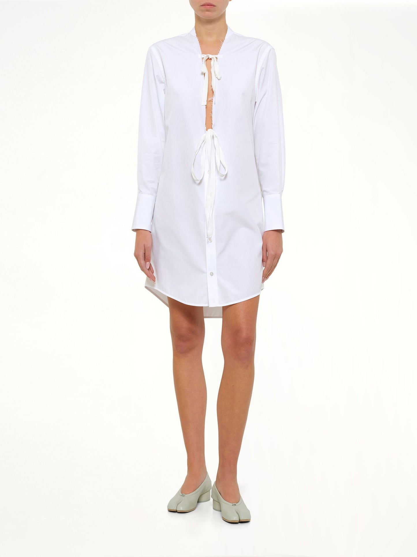 MAISON MARGIELA V Neck Midi Dress (White)