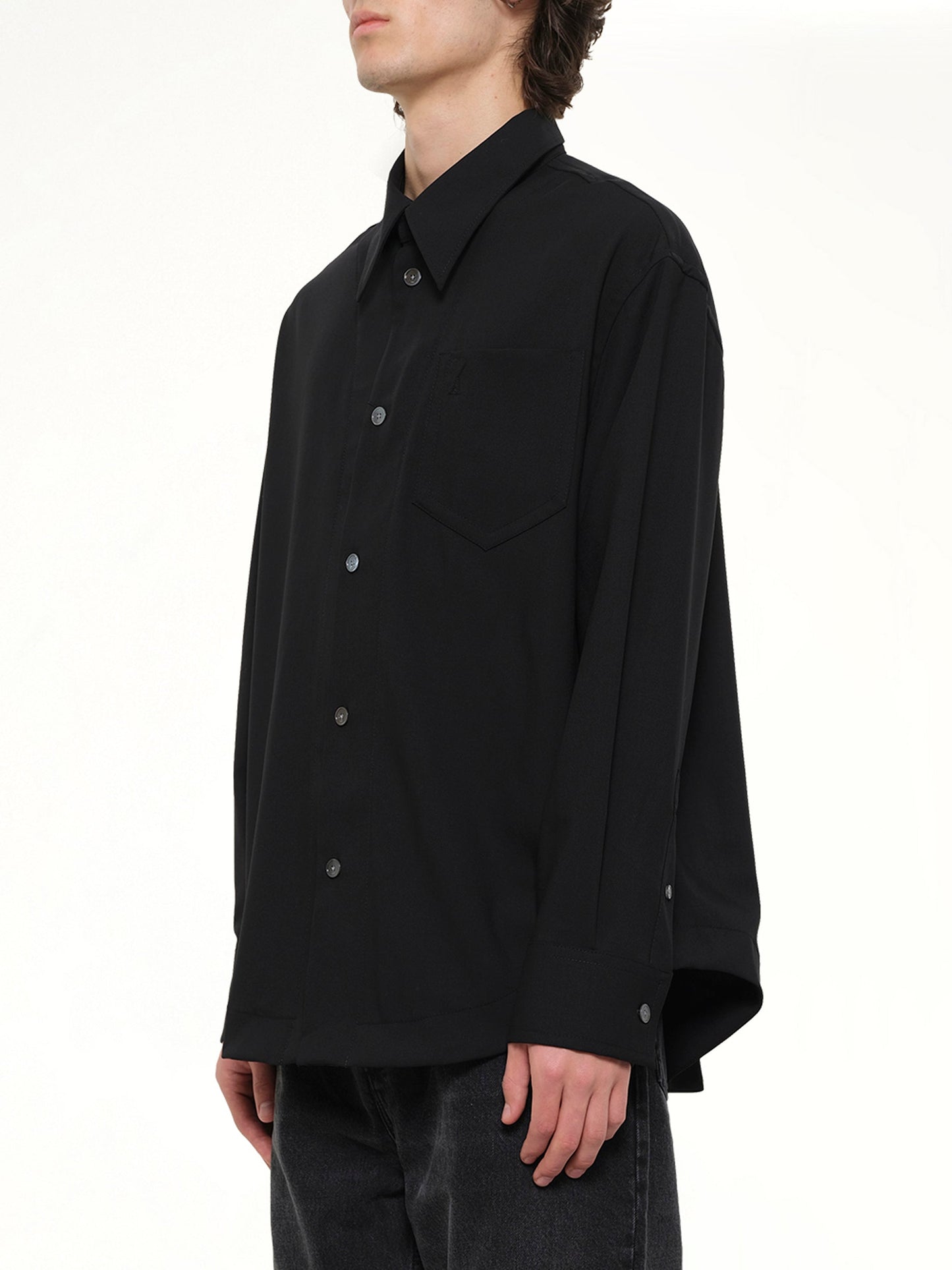 AMI PARIS Wool Garbadine Embossed ADC Shirt (Black)