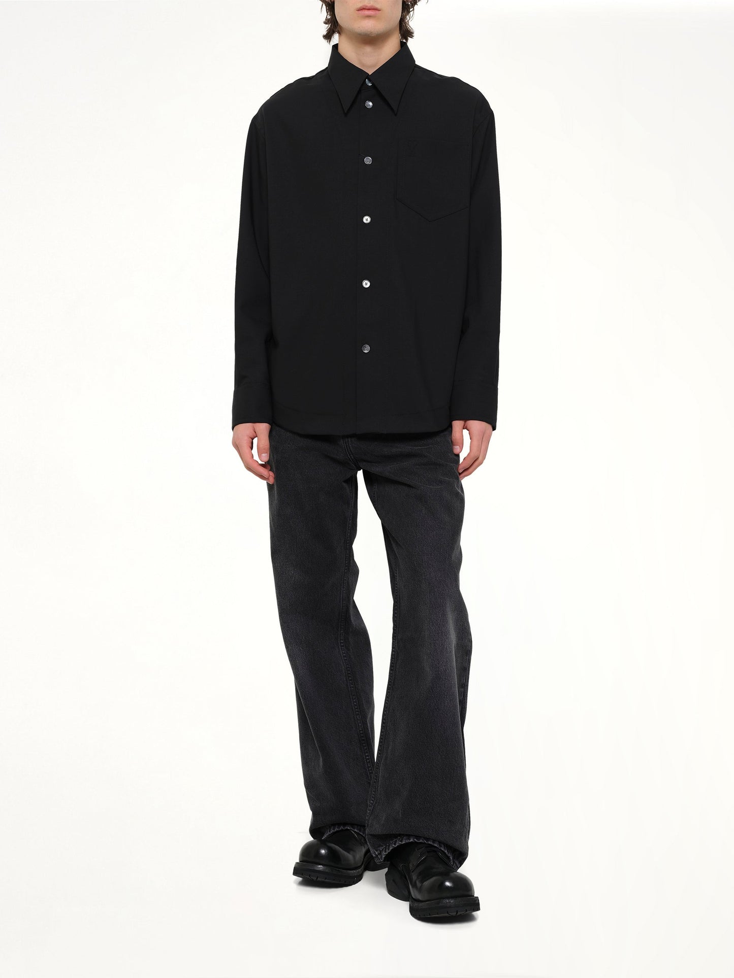 AMI PARIS Wool Garbadine Embossed ADC Shirt (Black)
