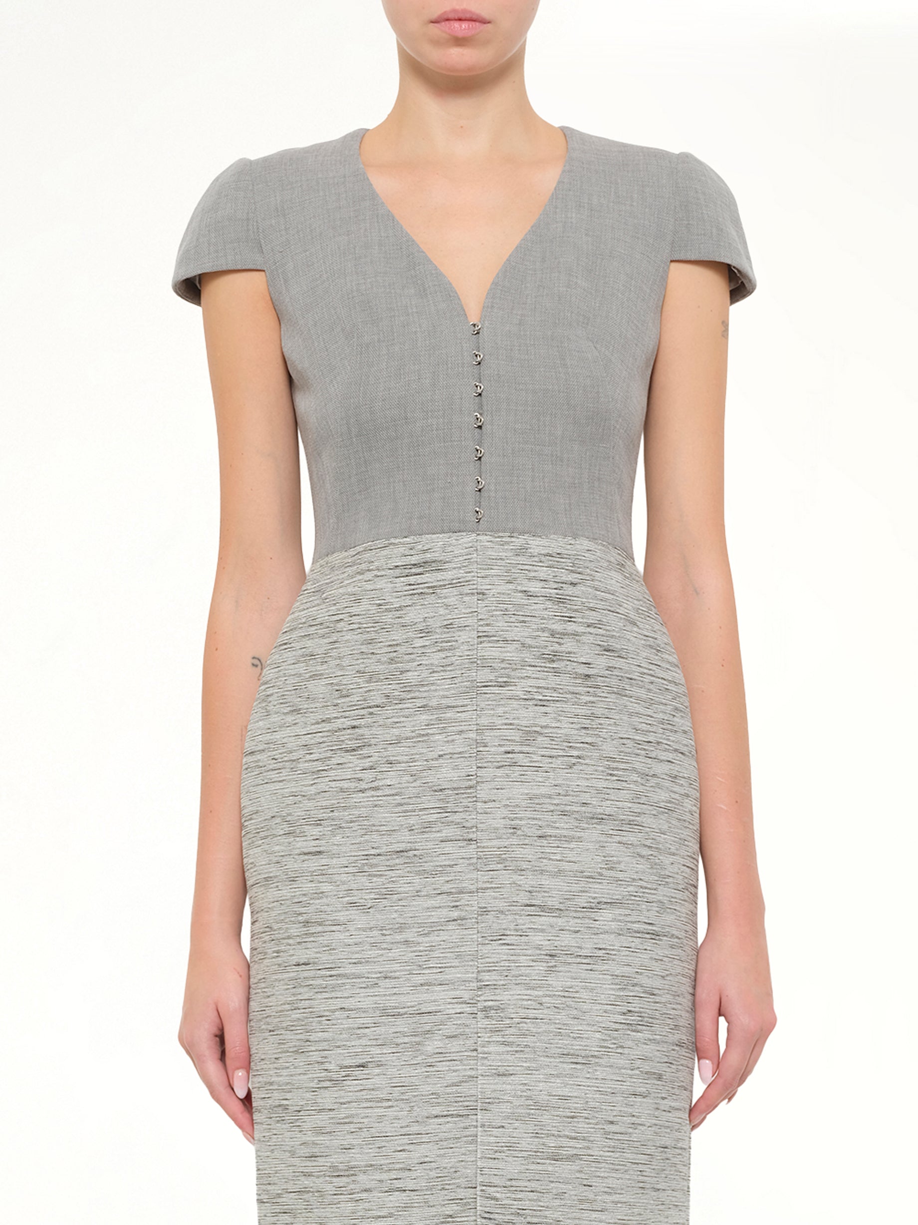 Image of Dresses. Product name - Alexander McQueen Silver Pencil Dress in Silver colour by brand - ALEXANDER MCQUEEN