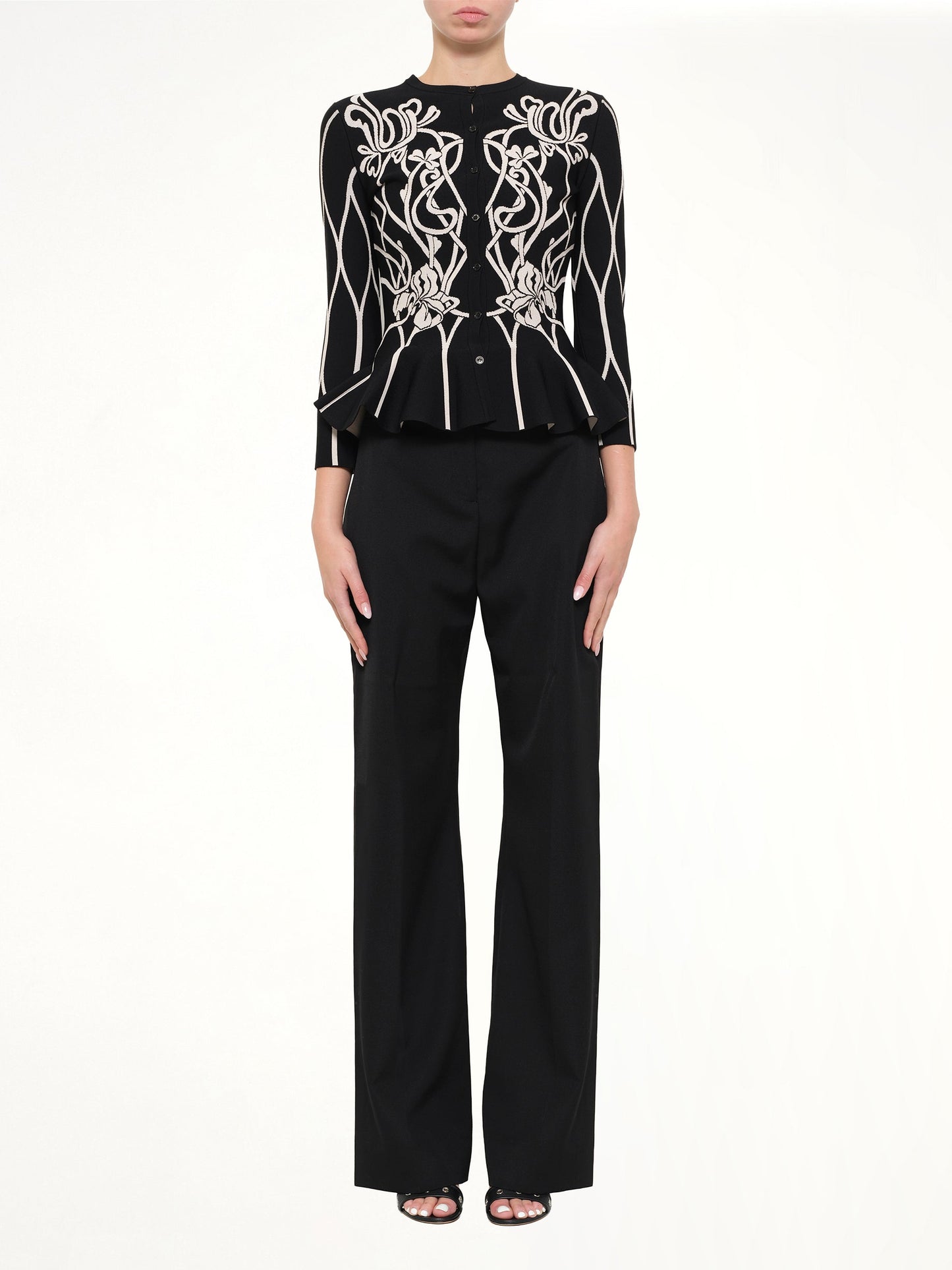 ALEXANDER MCQUEEN Embroidered Ruffle Cardigan (Black)