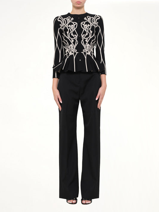 ALEXANDER MCQUEEN Embroidered Ruffle Cardigan (Black)