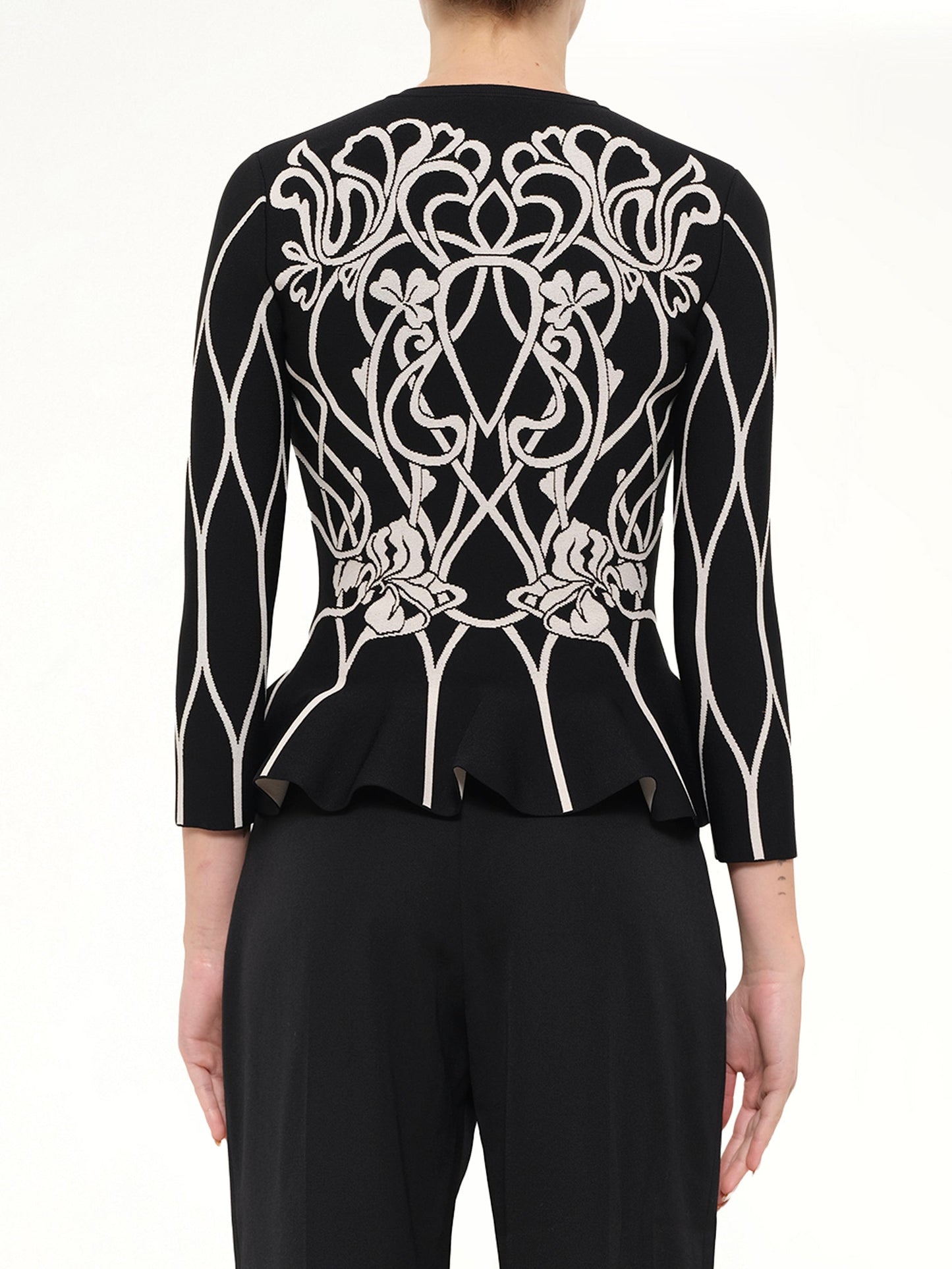 ALEXANDER MCQUEEN Embroidered Ruffle Cardigan (Black)
