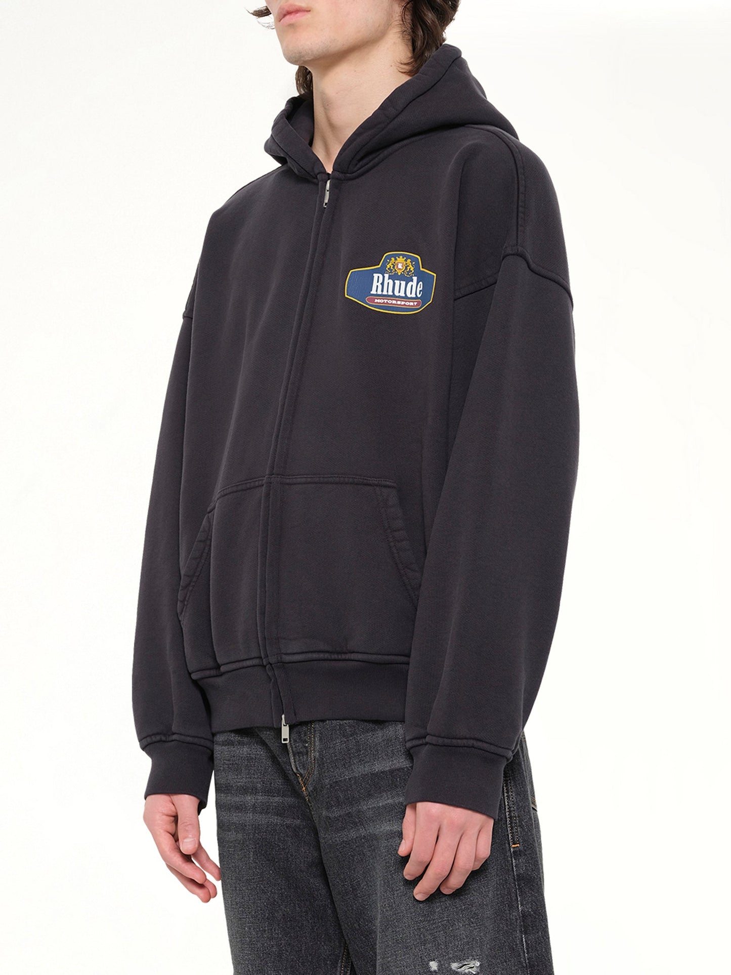 RHUDE Racing Crest Zip-Up Hoodie (Black)