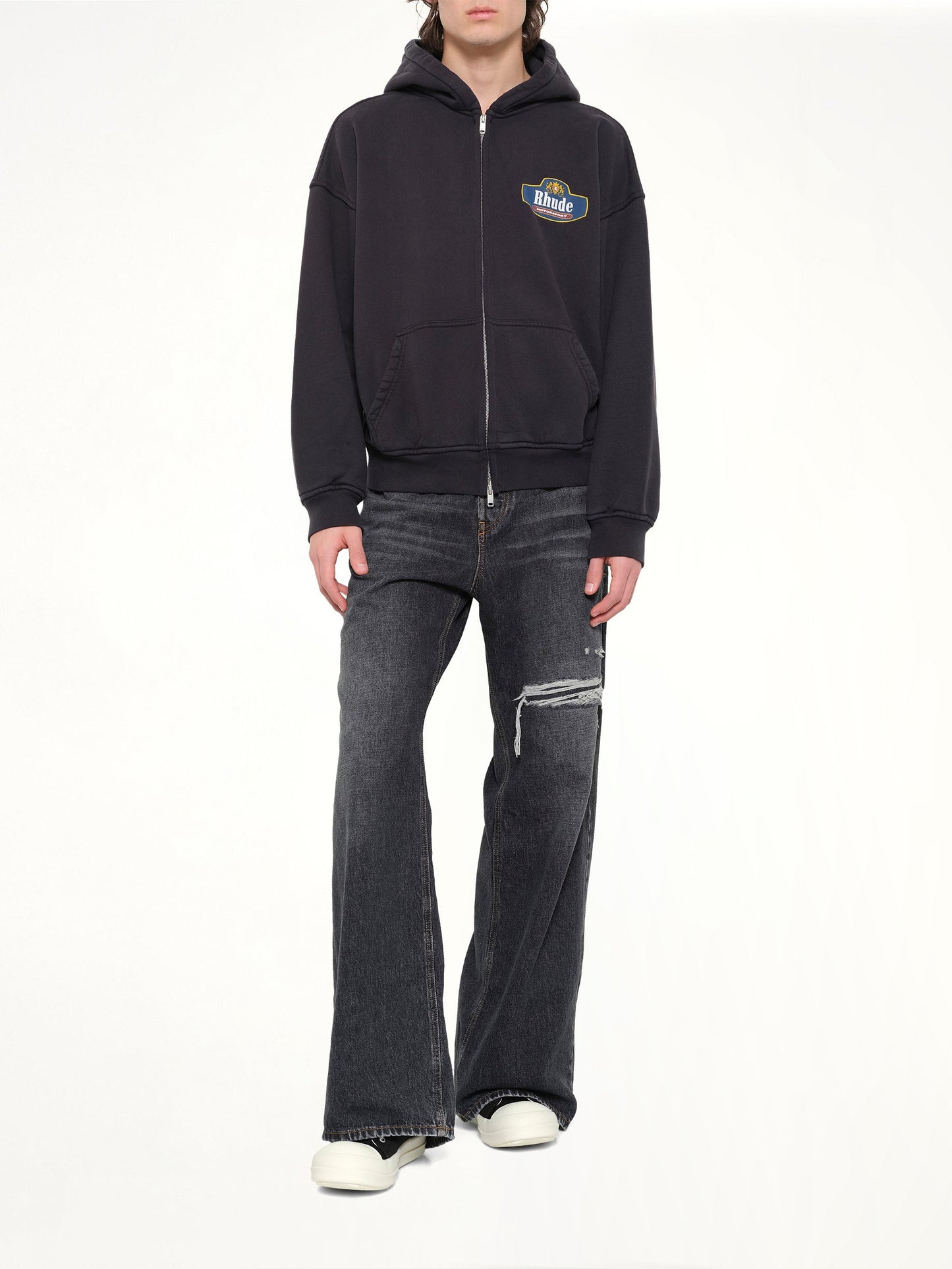 RHUDE Racing Crest Zip-Up Hoodie (Black)