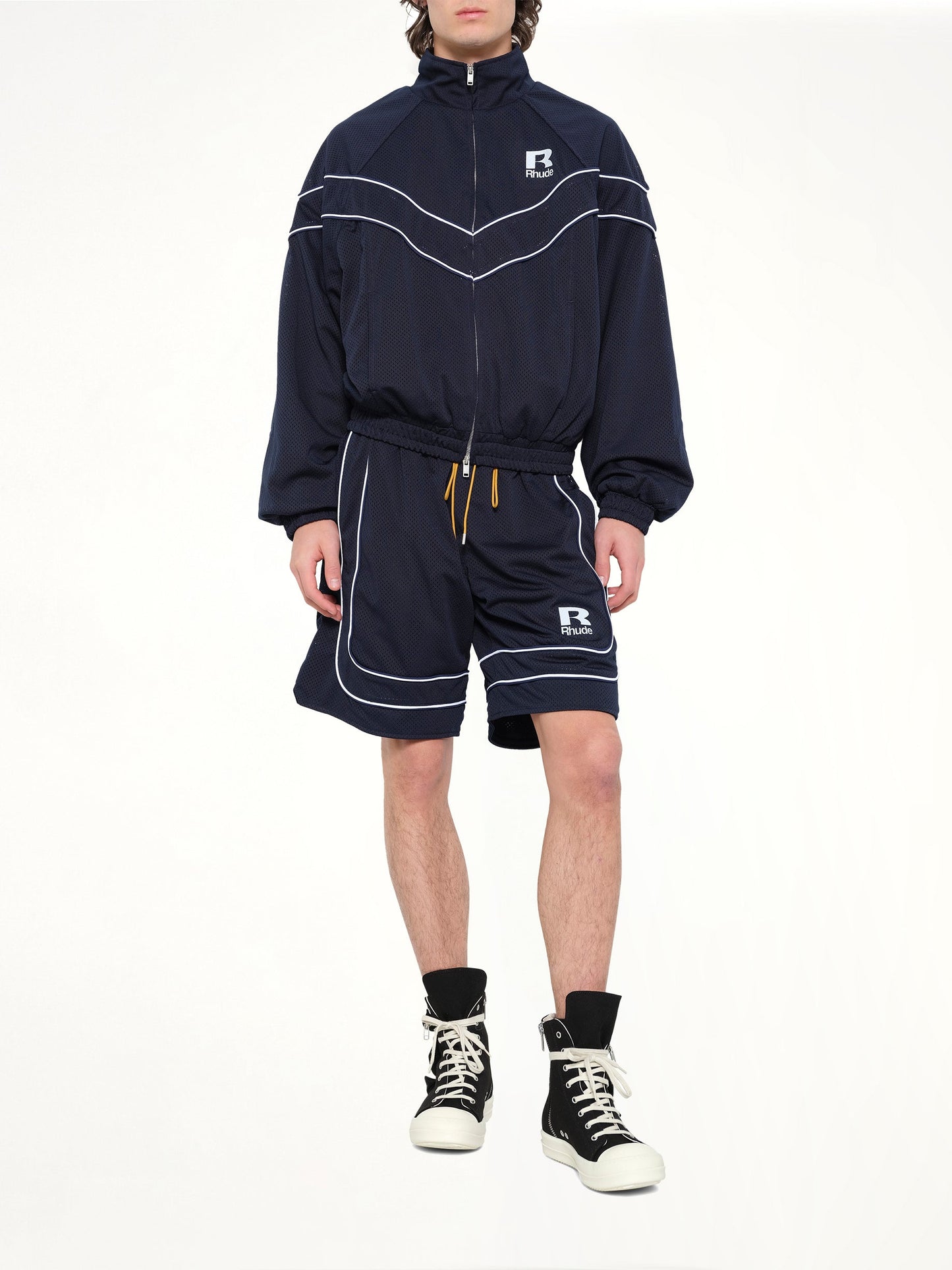 Rhude Mesh Piping Baggy Track Short (Navy)