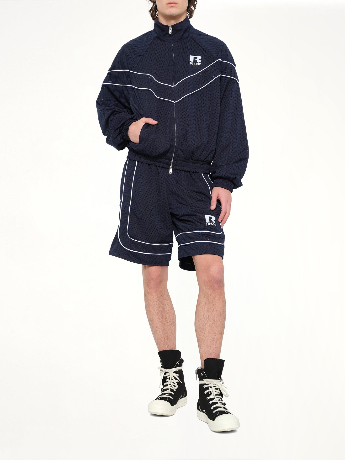Rhude Mesh Piping Raglan Track Jacket (Navy)