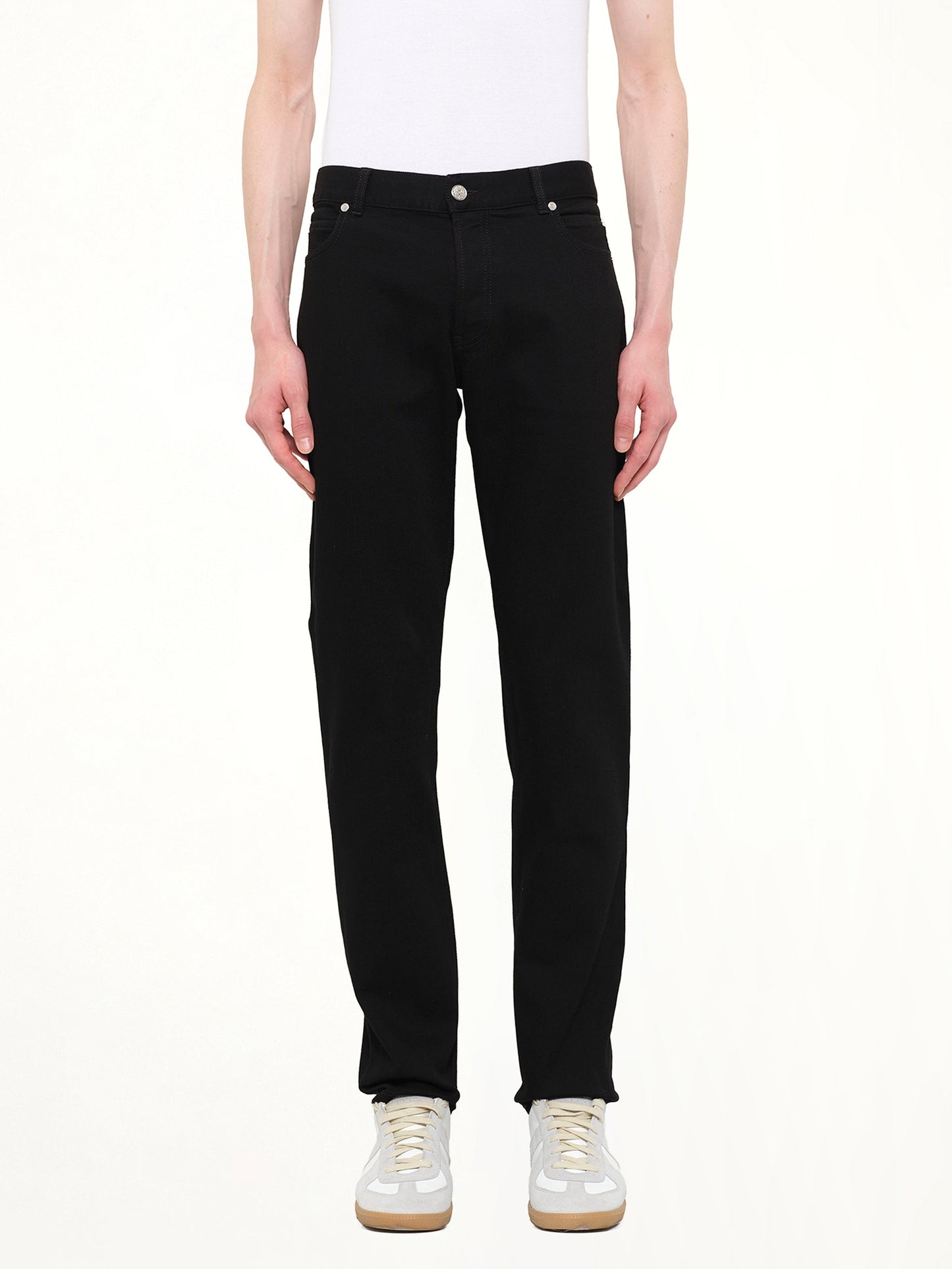 Image of Jeans. Product name - Crest Logo Straight Jeans in Black colour by brand - BALMAIN