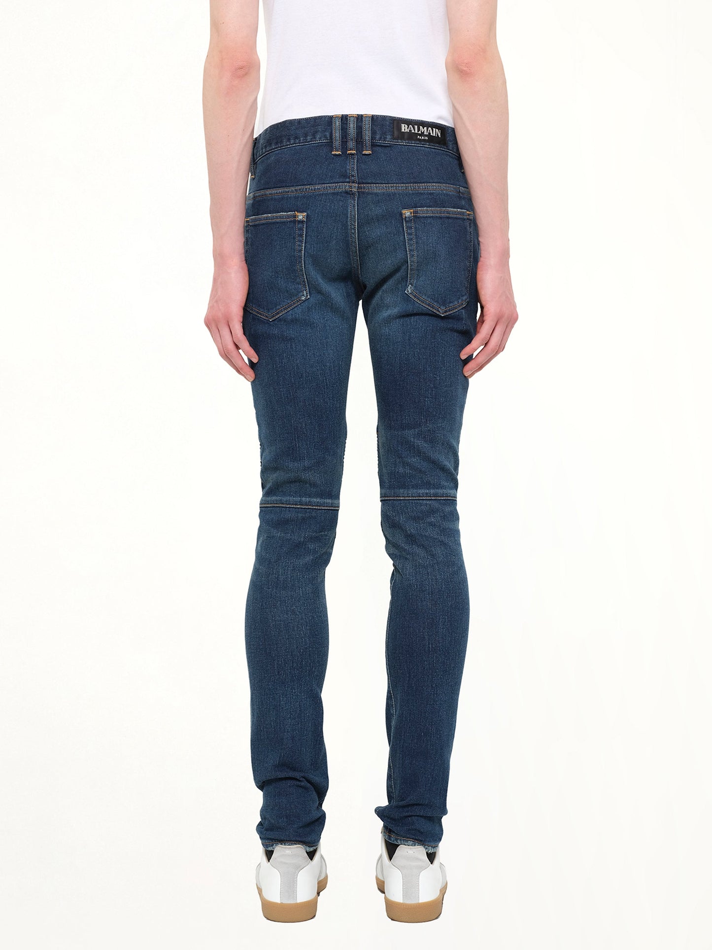 BALMAIN Distressed Camo Jeans (Blue)