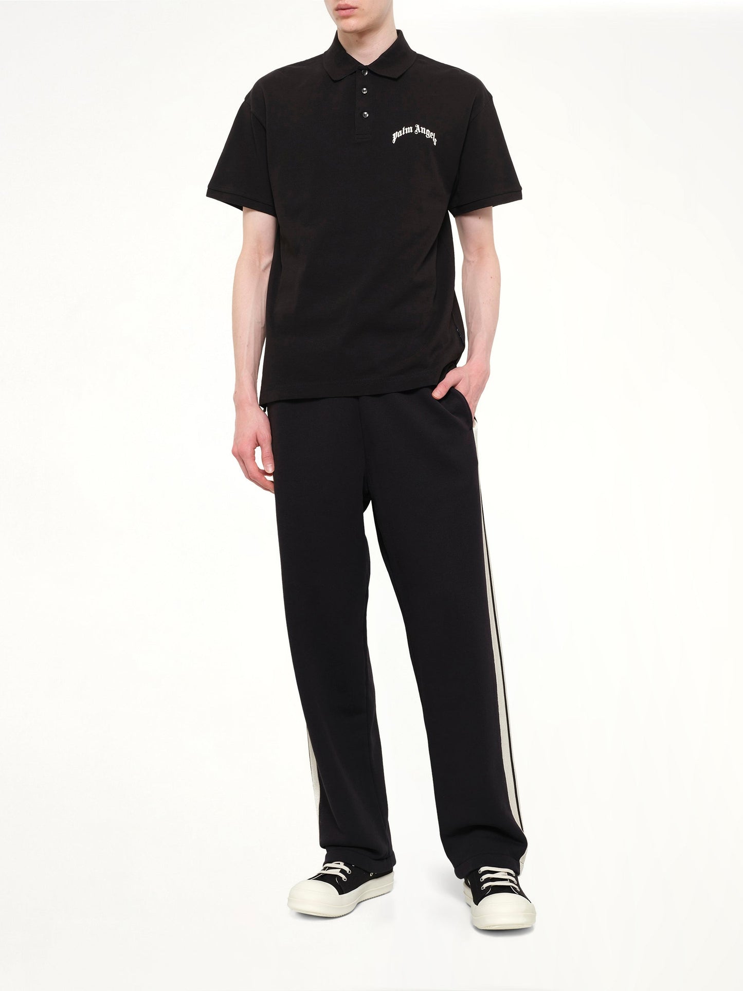 PALM ANGELS Back Curved Logo Polo S/S (Black)