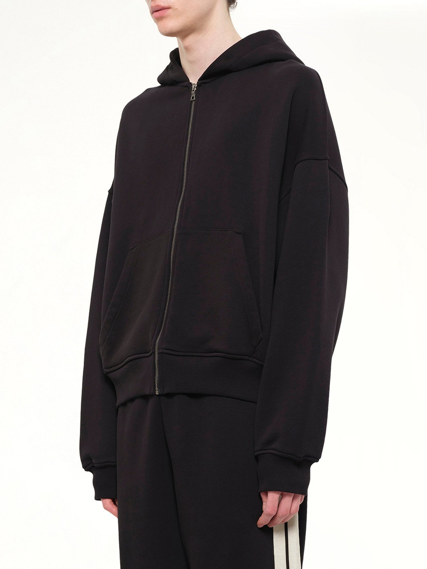PALM ANGELS Back Curved Logo Zip Hoodie (Black)