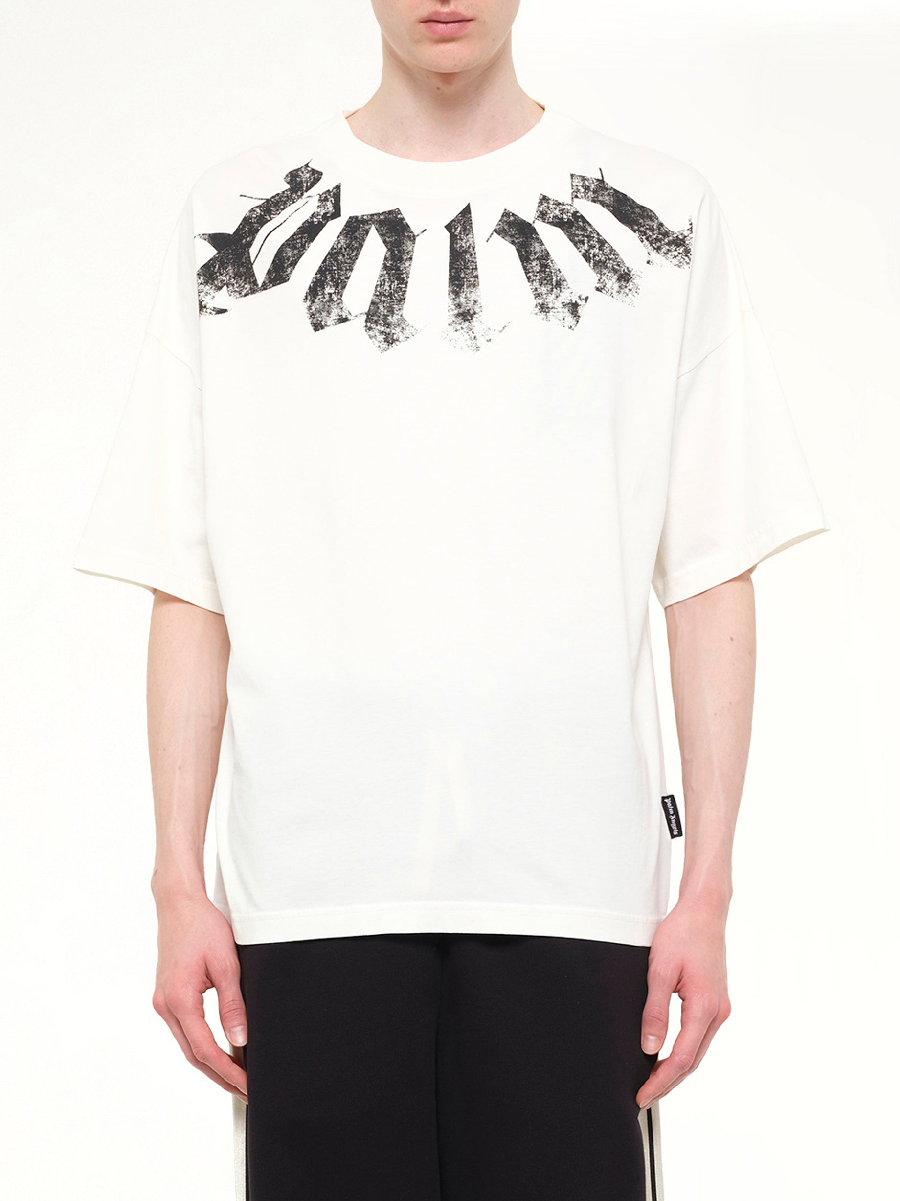 Image of T-Shirts. Product name - Big Neck Logo Loose T-Shirt in White colour by brand - PALM ANGELS