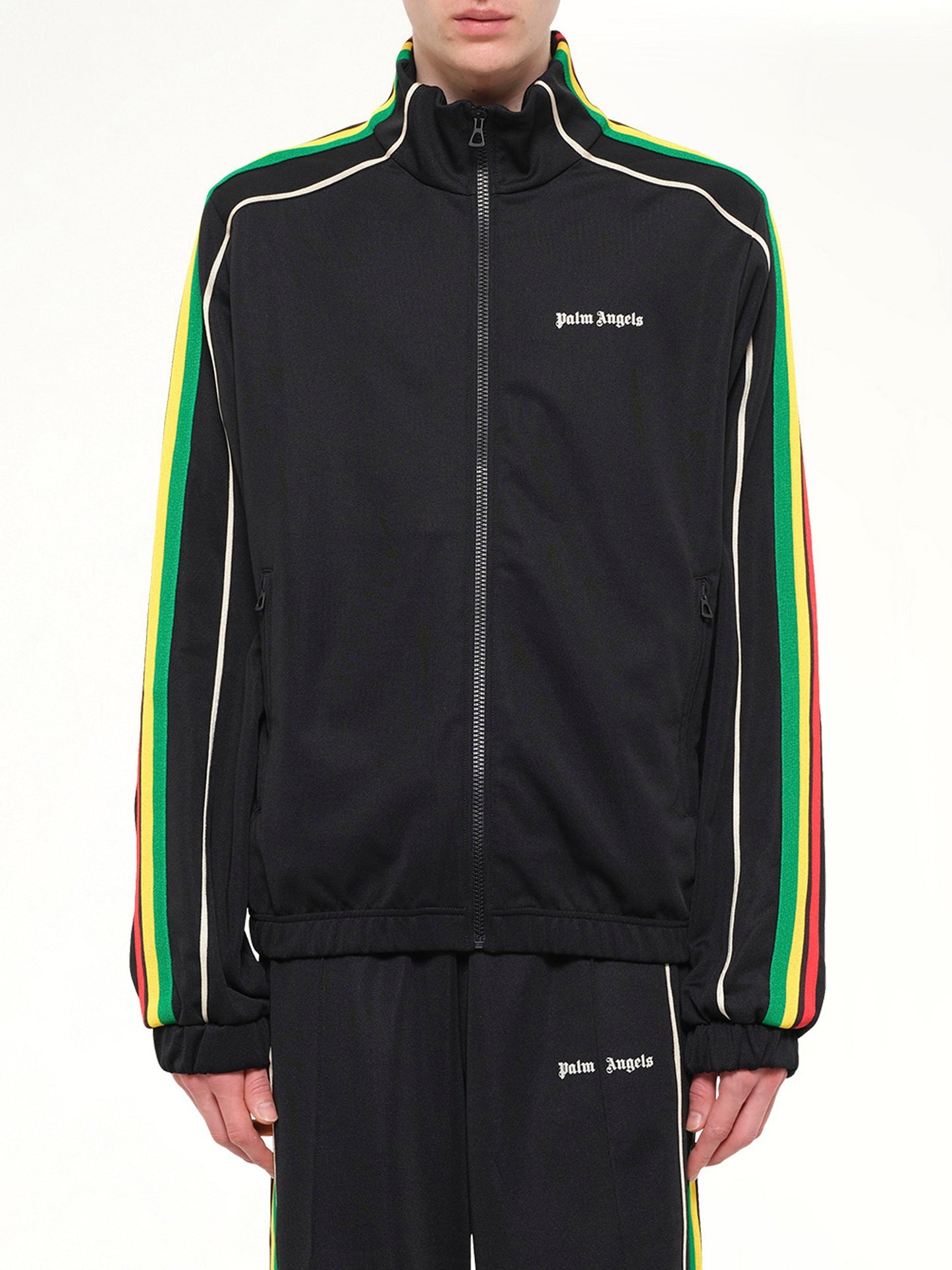 Image of Coats & Jackets. Product name - J Classic Logo Vint Track Top in Black colour by brand - PALM ANGELS