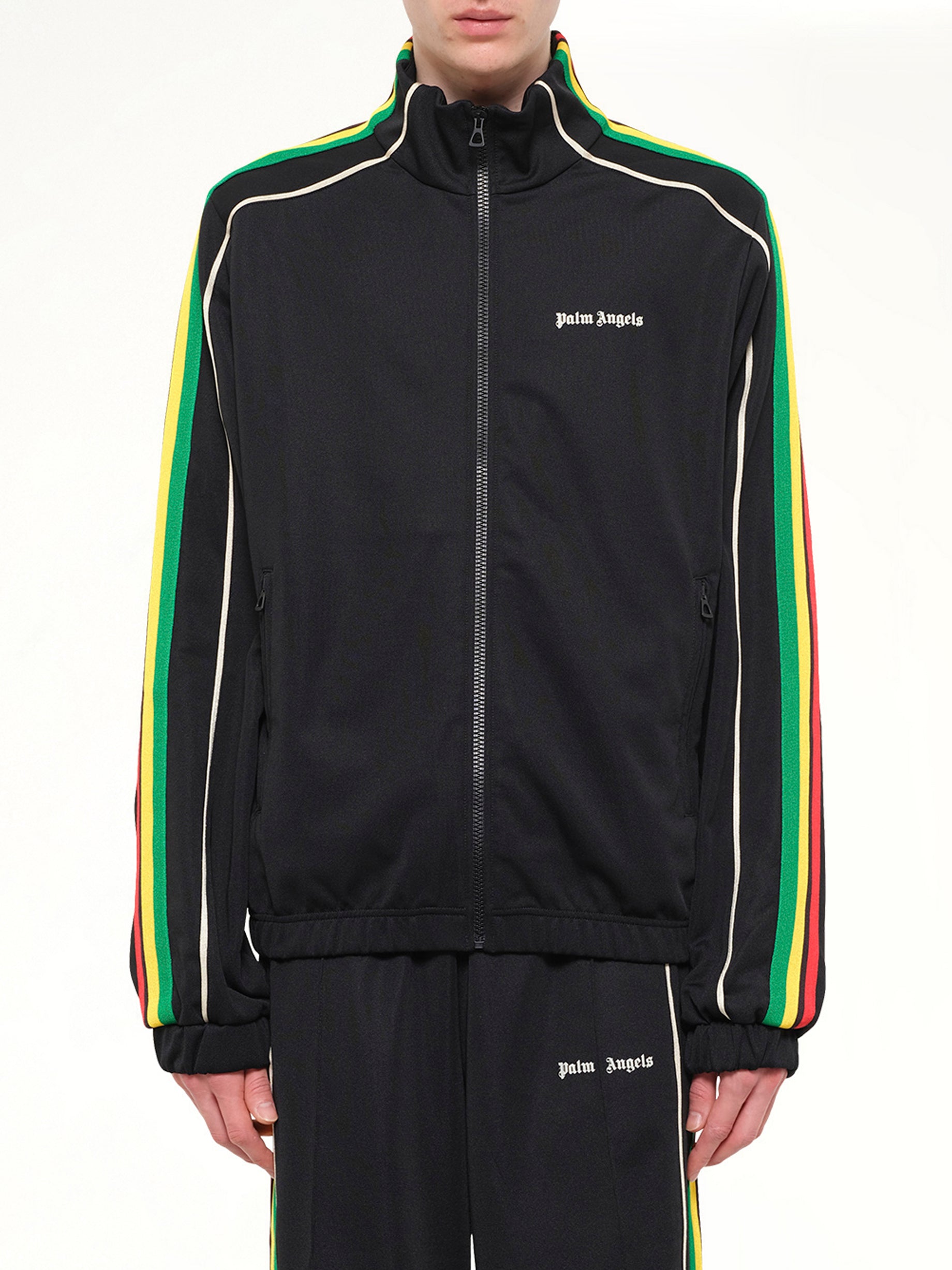 Image of Coats & Jackets. Product name - J Classic Logo Vint Track Top in Black colour by brand - PALM ANGELS
