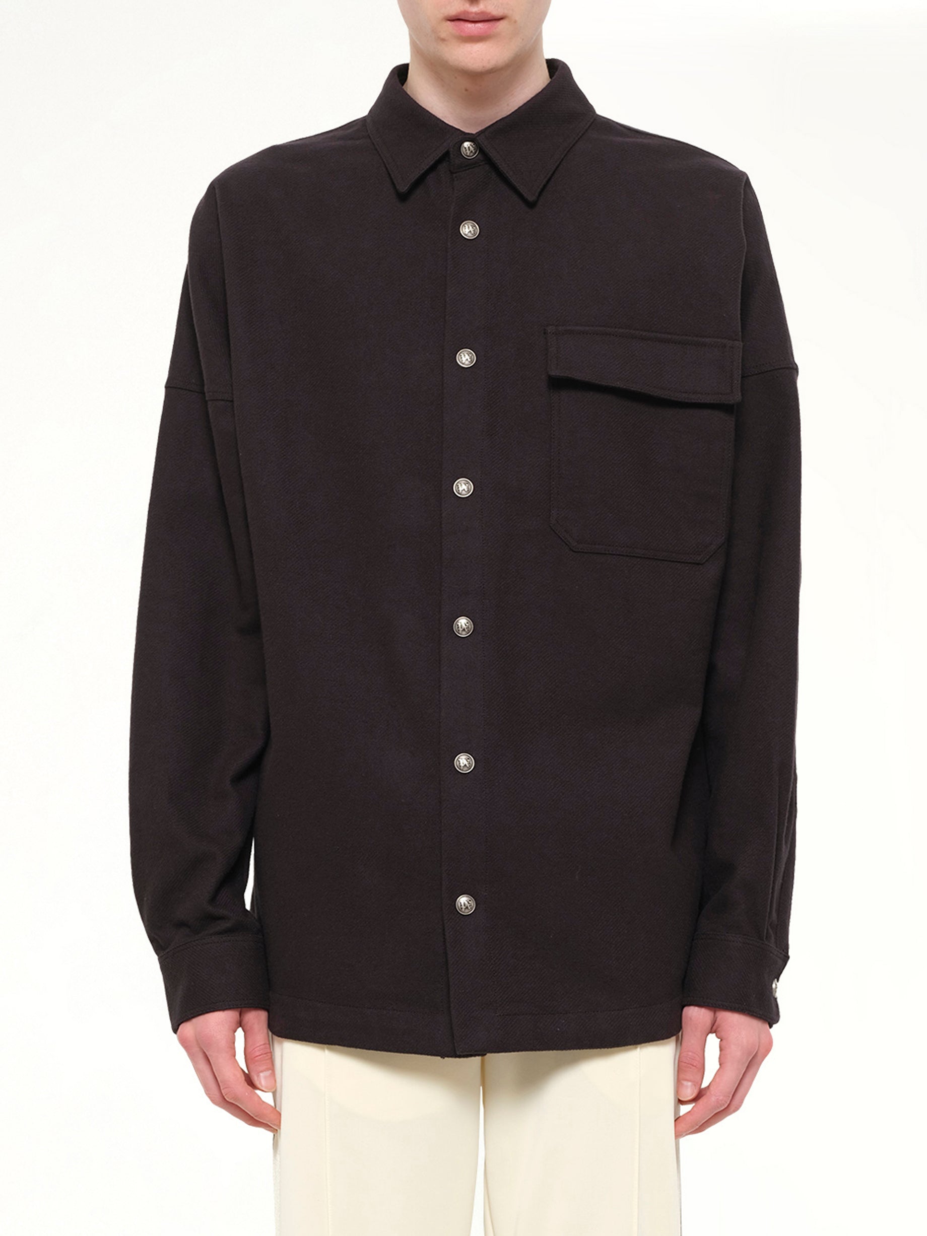 Image of Shirts. Product name - Logo Loose Overshirt in Black colour by brand - PALM ANGELS