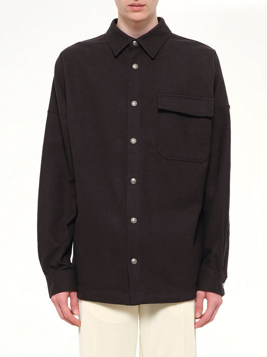 Image of Shirts. Product name - Logo Loose Overshirt in Black colour by brand - PALM ANGELS