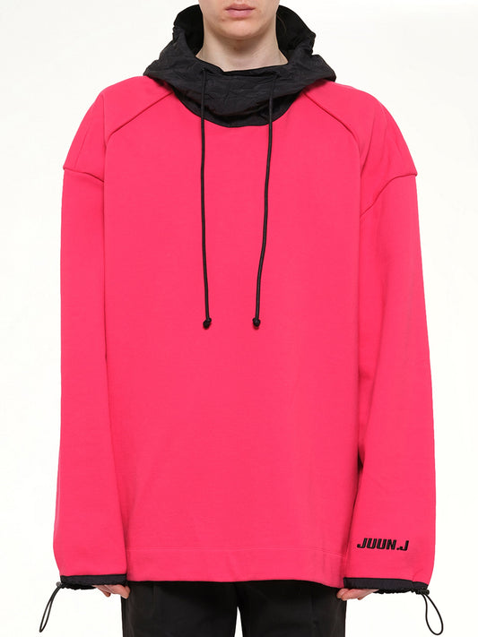 Image of a model wearing Outerwear. Product name - Hoodie in Pink colour by brand - JUUNJ