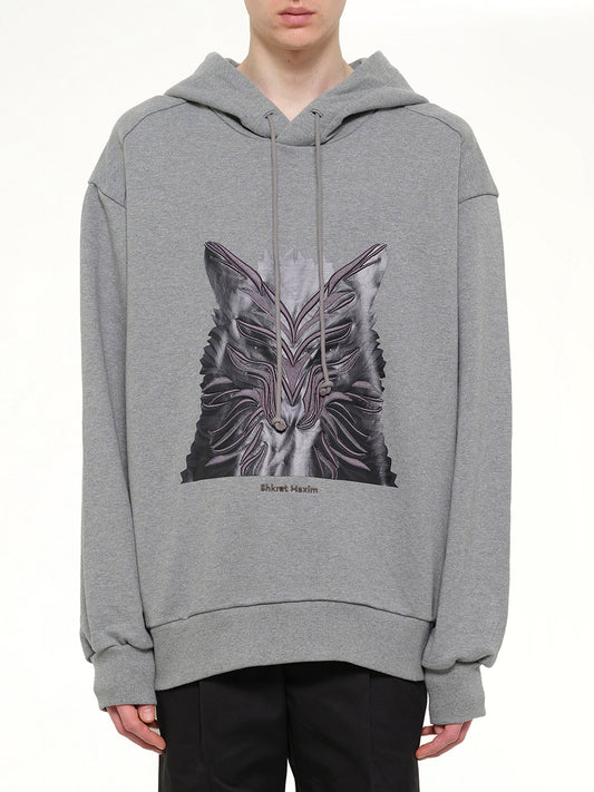 Image of a model wearing Outerwear. Product name - Wolf Hoodie in Grey colour by brand - JUUNJ