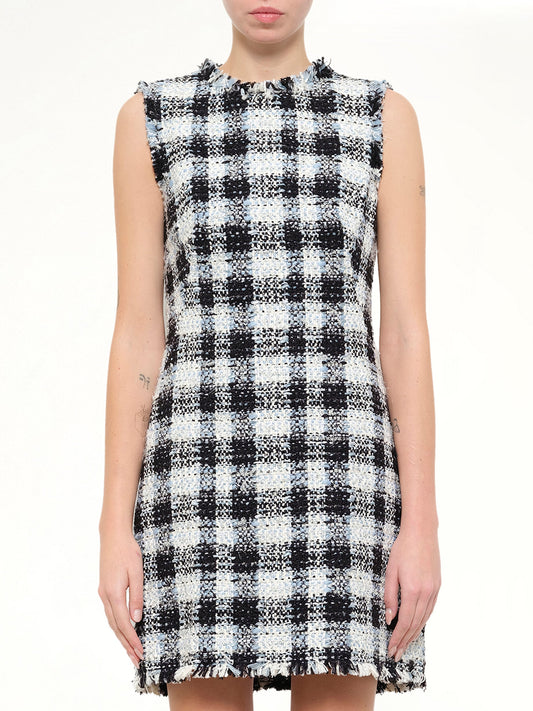 Image of Dresses. Product name - Alexander McQueen Checkered Tweed Dress in Blue colour by brand - ALEXANDER MCQUEEN