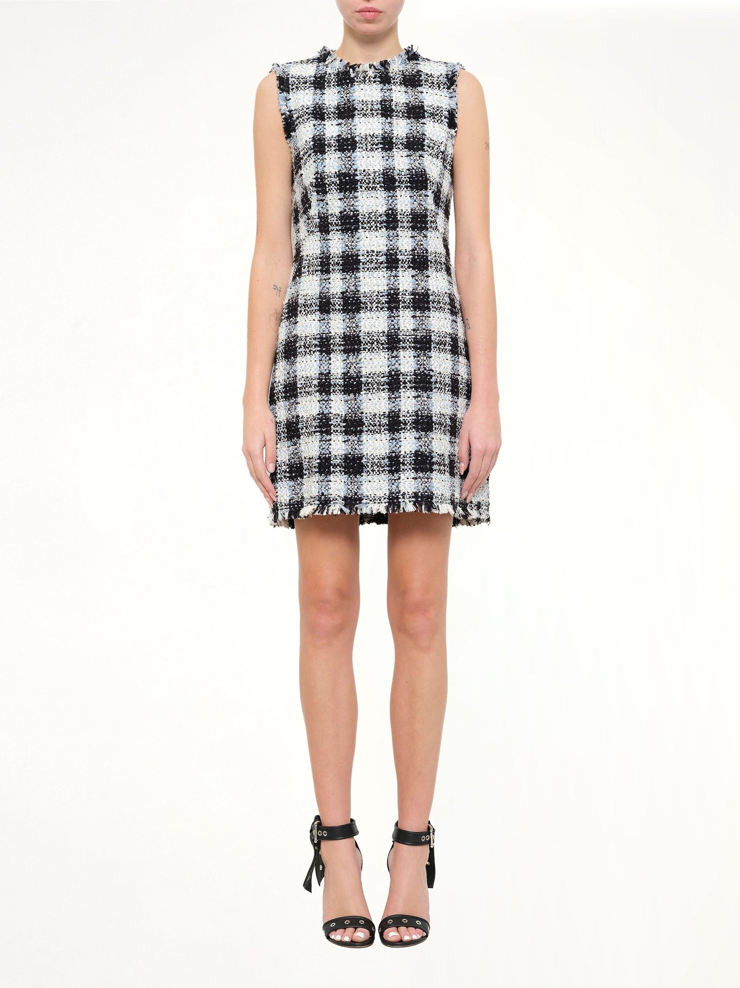 Alexander McQueen Checkered Tweed Dress (Blue)