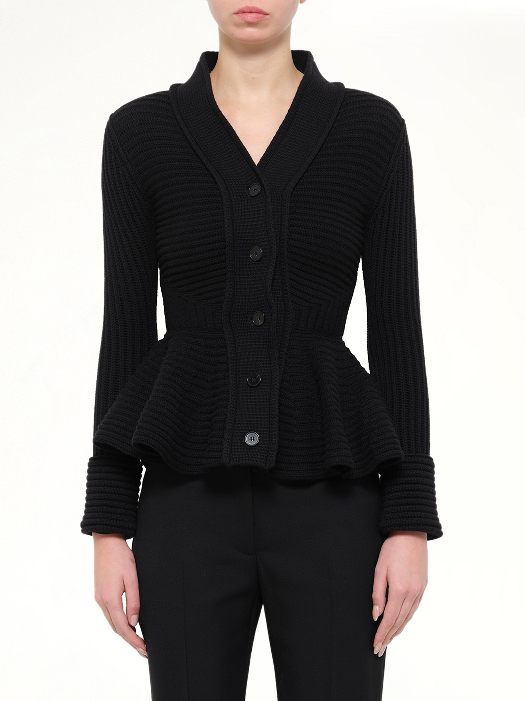 Image of Cardigans. Product name - Alexander McQueen Chunky Cardigan in Black colour by brand - ALEXANDER MCQUEEN