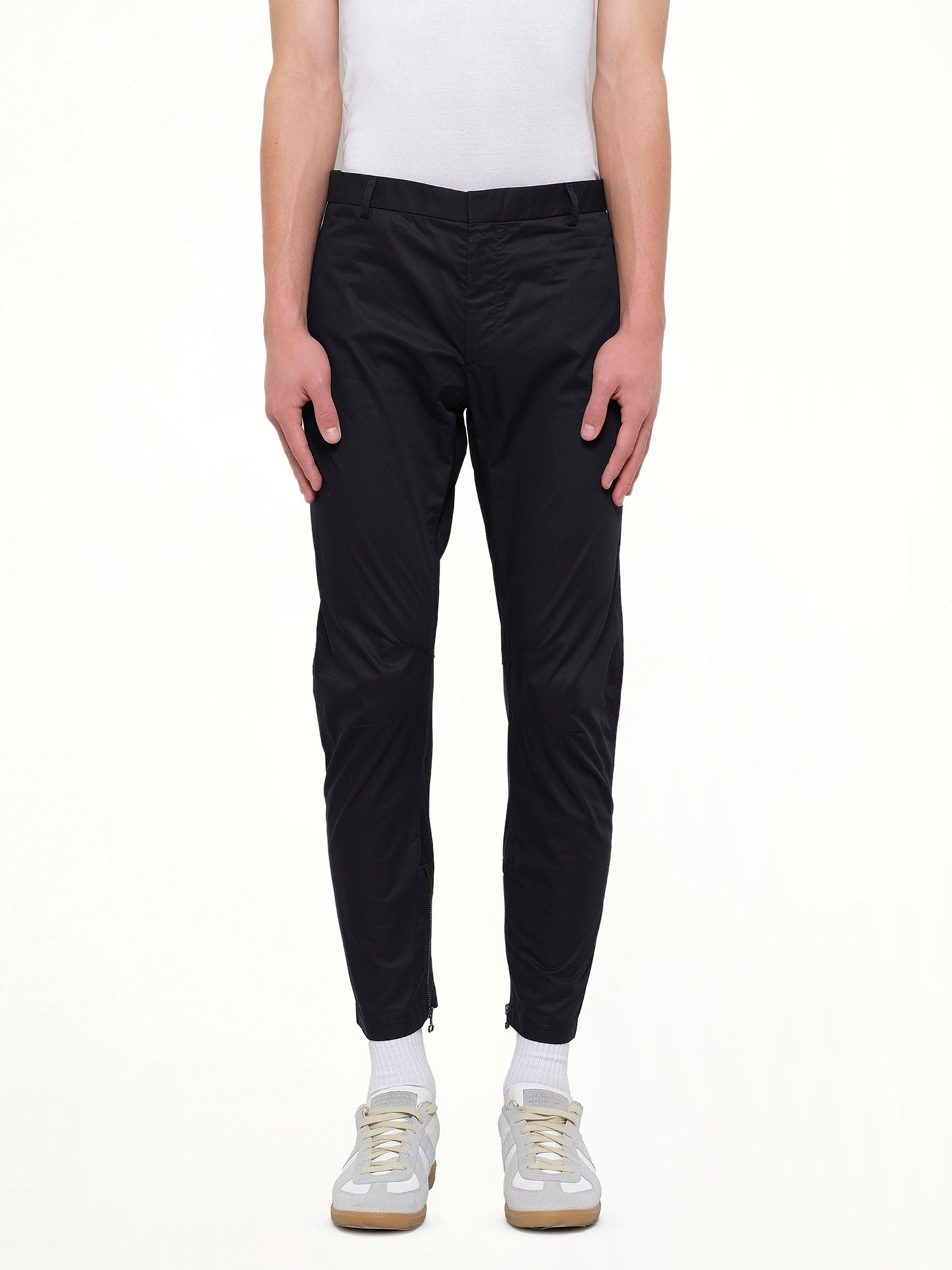 Image of a model wearing Pants. Product name - Biker Pants in Navy colour by brand - LANVIN