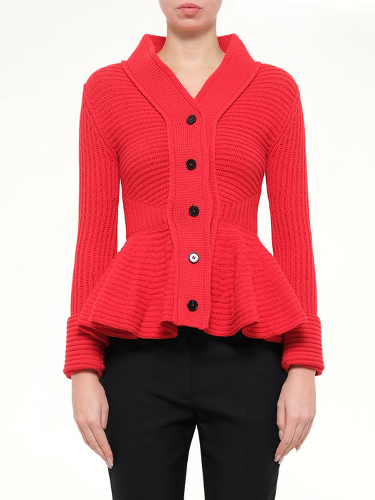 Image of Cardigans. Product name - Chunky Cardigan in Red colour by brand - ALEXANDER MCQUEEN