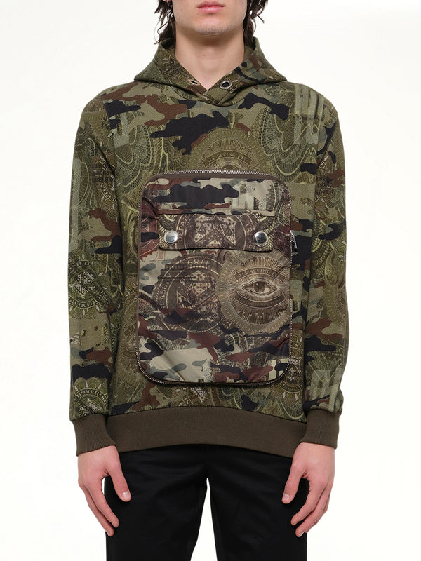 Image of a model wearing Outerwear. Product name - Givenchy Podium Dollar Hoodie in Khaki colour by brand - GIVENCHY