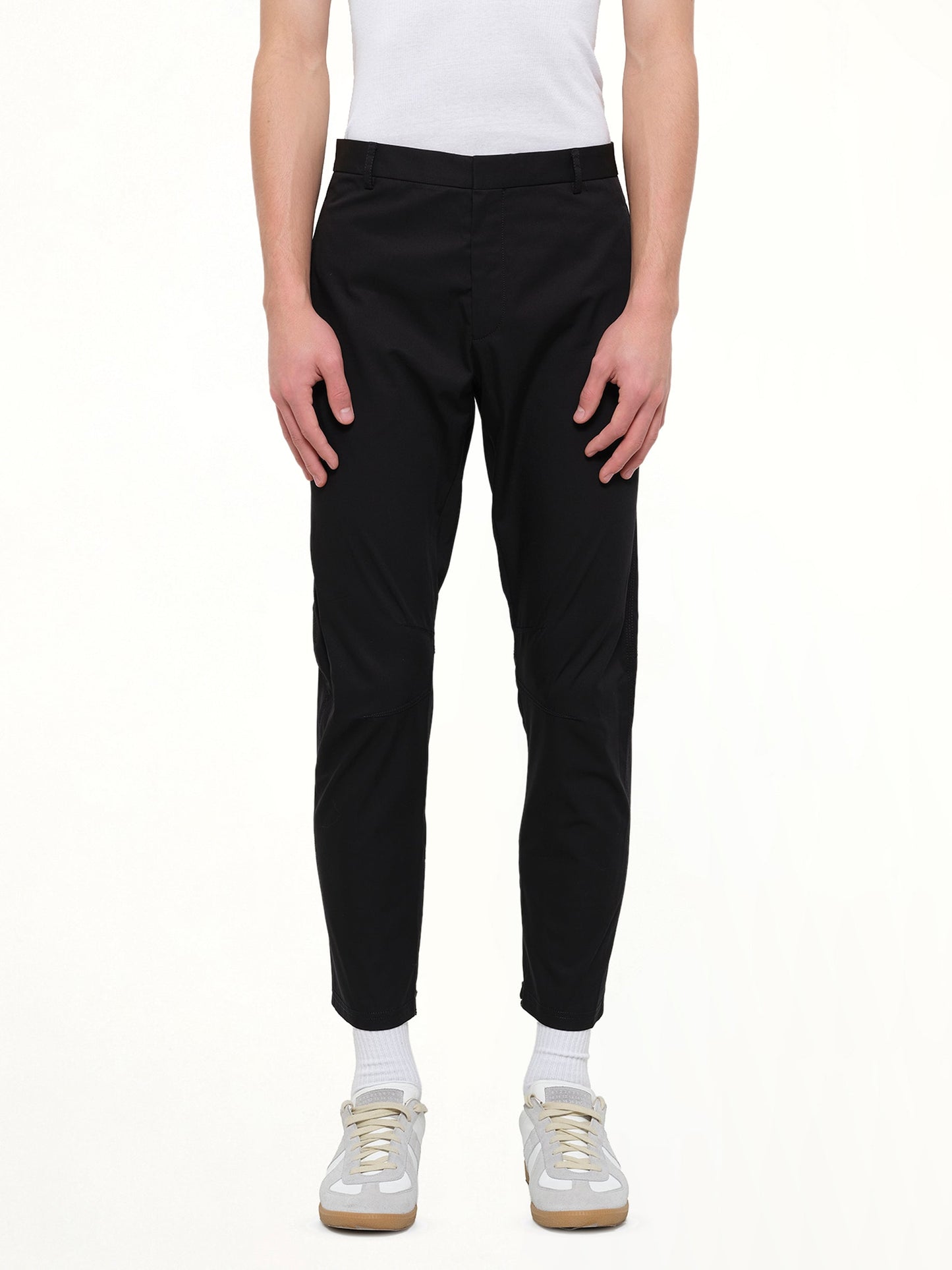 Image of a model wearing Pants. Product name - Lanvin Biker Pants in Black colour by brand - LANVIN