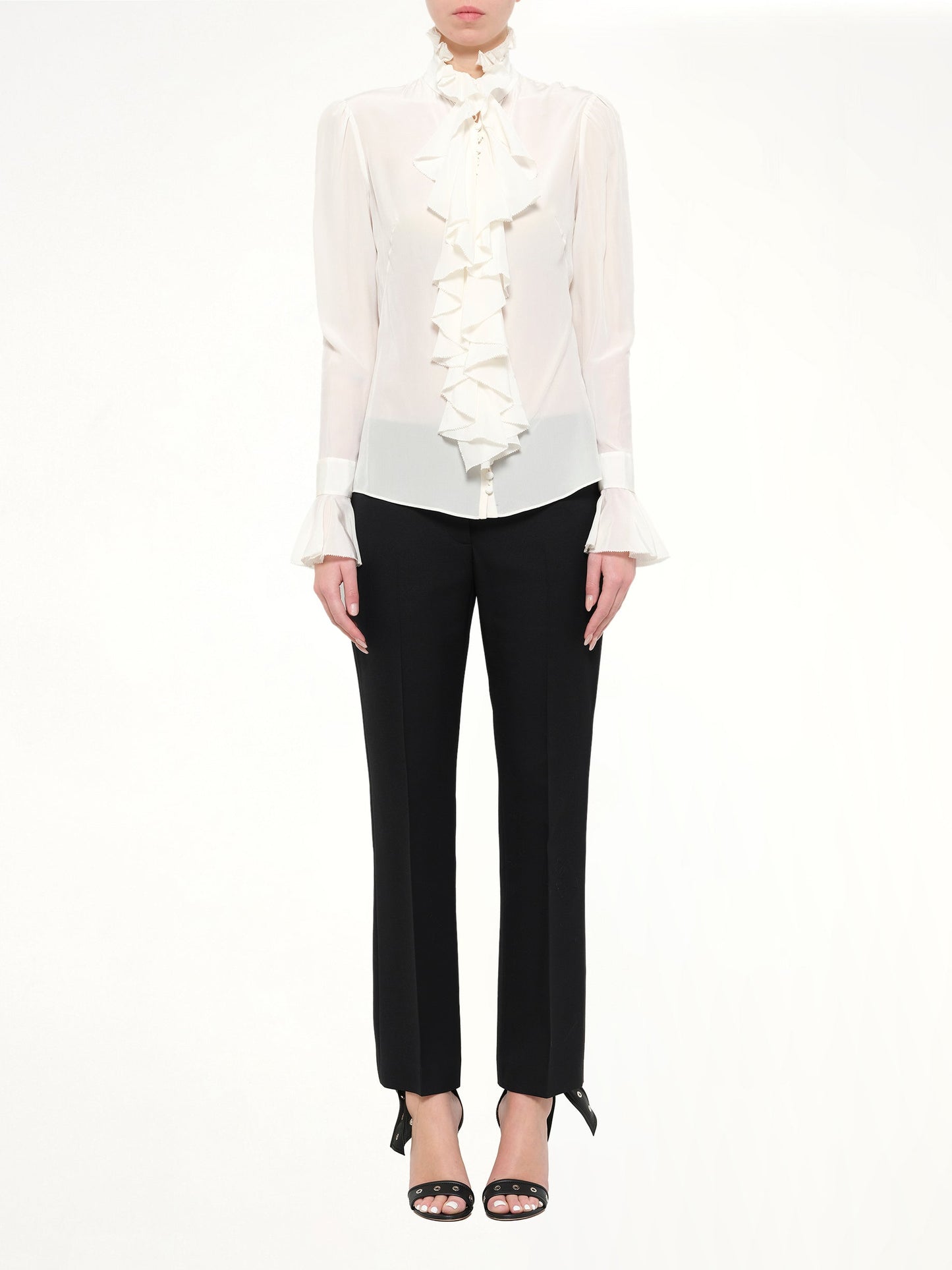 ALEXANDER MCQUEEN Long Sleeve Ruffle Shirt (White)