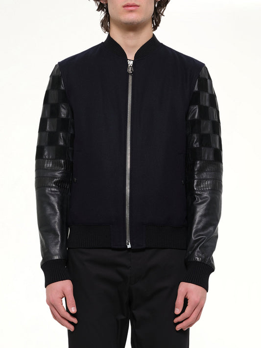 Image of Coats & Jackets. Product name - Patchwork Bomber Jacket in Navy colour by brand - LANVIN