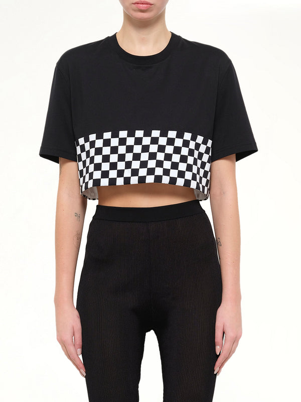 Image of T-Shirts. Product name - Podium Checkerboard Crop T-Shirt in Black colour by brand - GIVENCHY