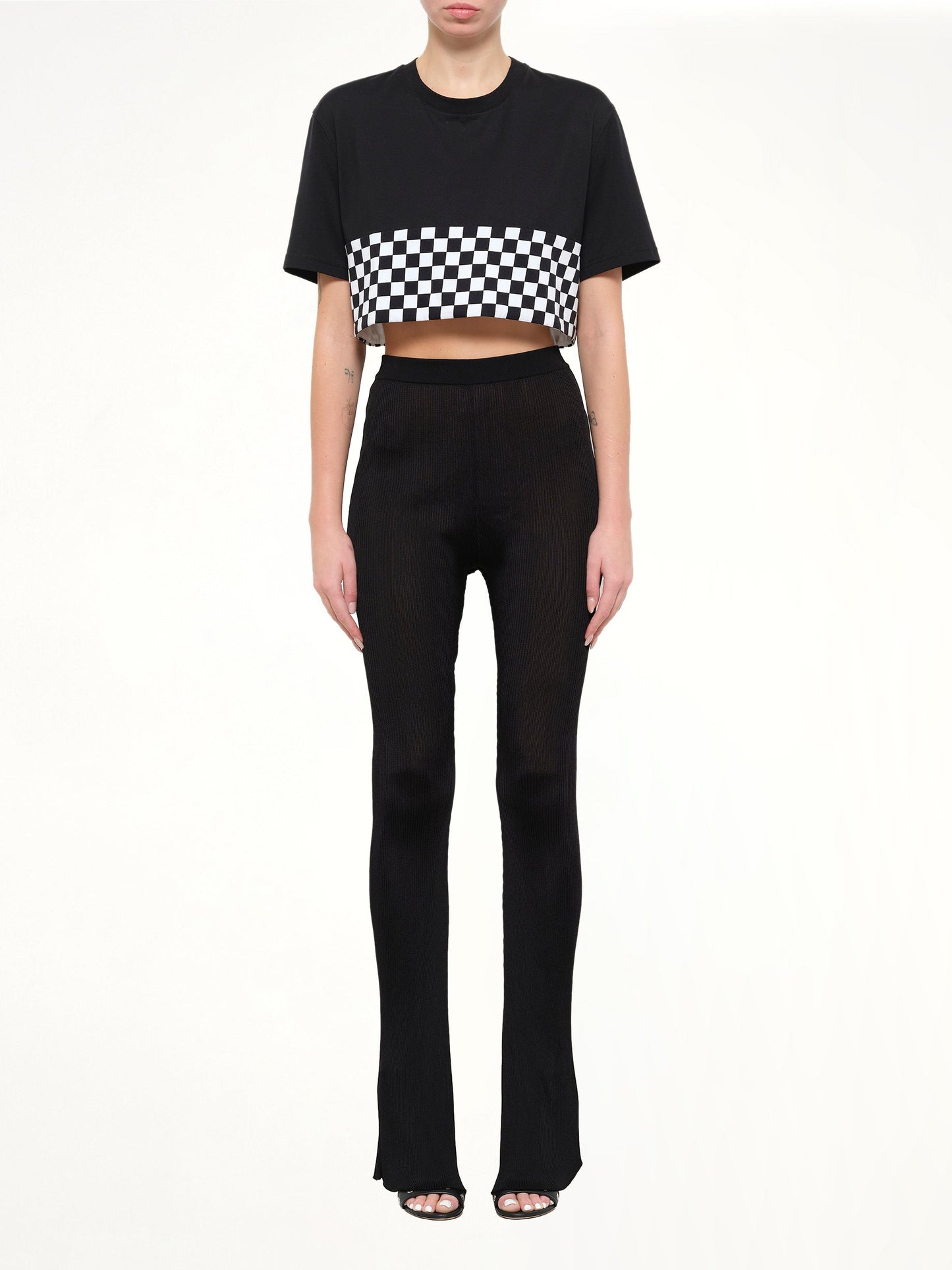 GIVENCHY Podium Checkerboard Crop T-Shirt (Black)