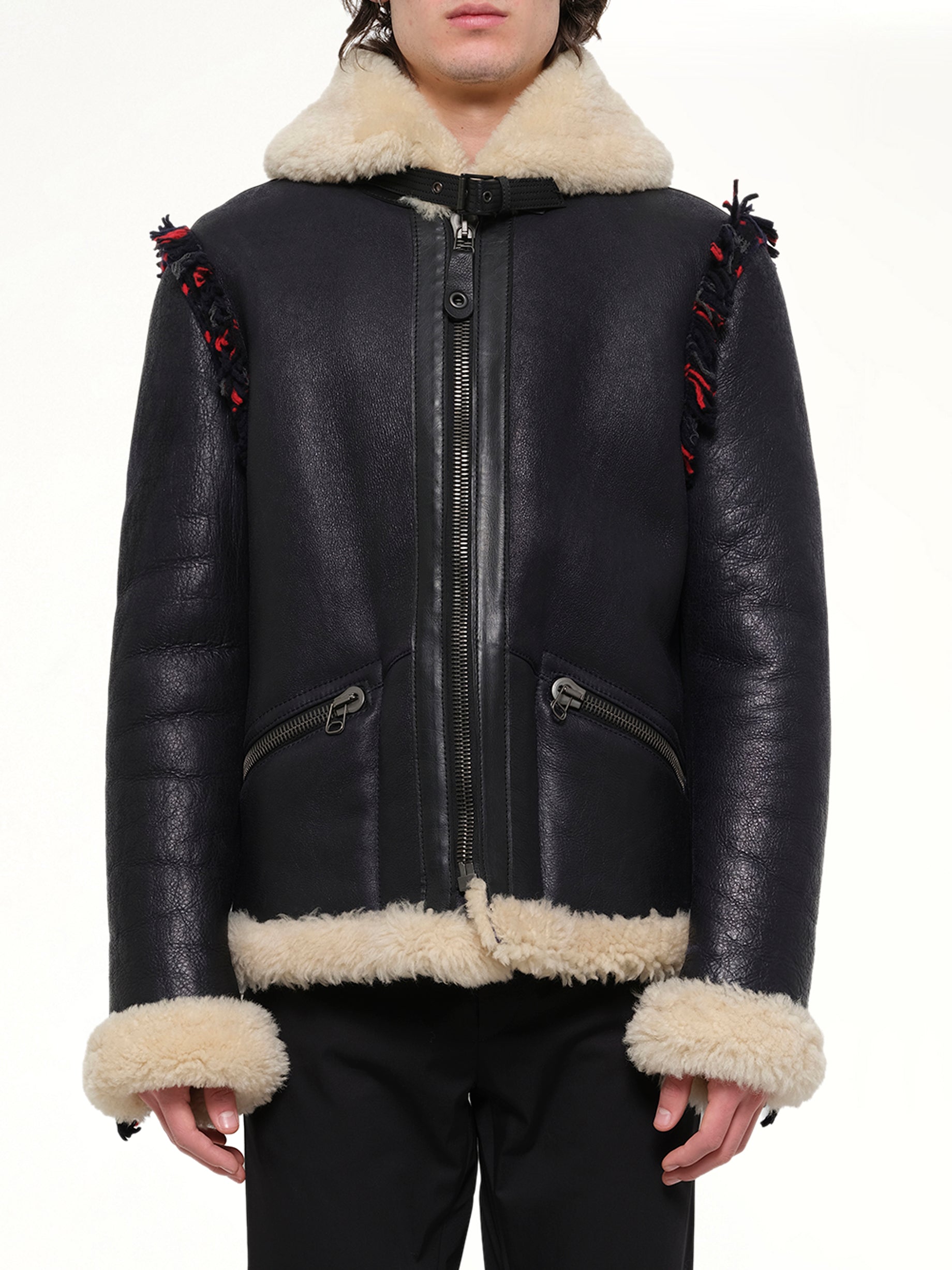 Image of Coats & Jackets. Product name - Vintage Shearling Jacket in Navy colour by brand - LANVIN