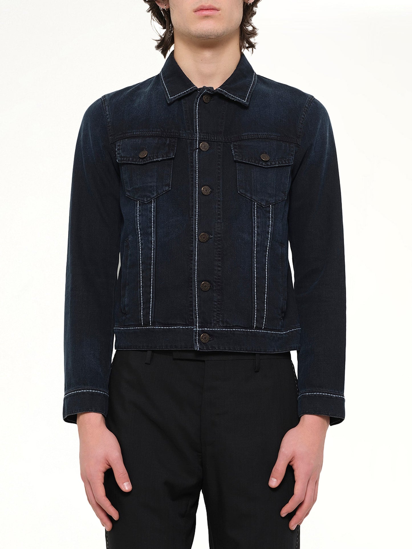 Image of Coats & Jackets. Product name - Denim Trucker in Anthracite colour by brand - LANVIN