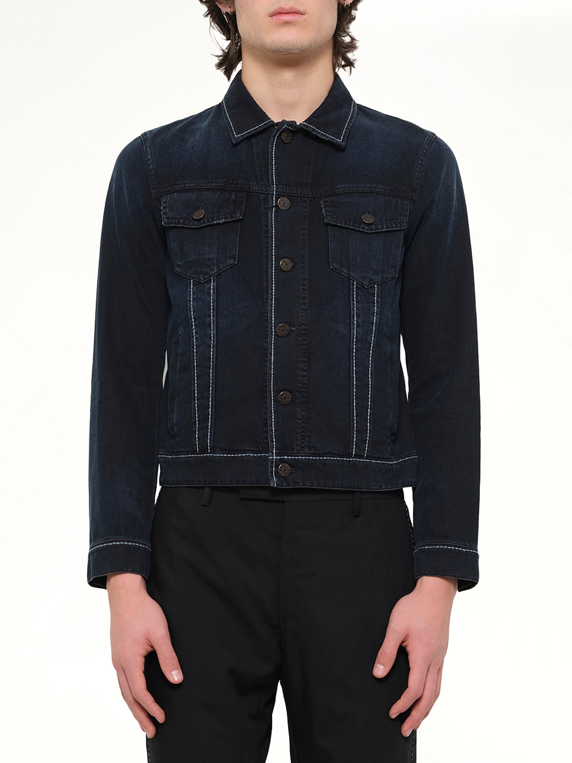 Image of Coats & Jackets. Product name - Denim Trucker in Anthracite colour by brand - LANVIN