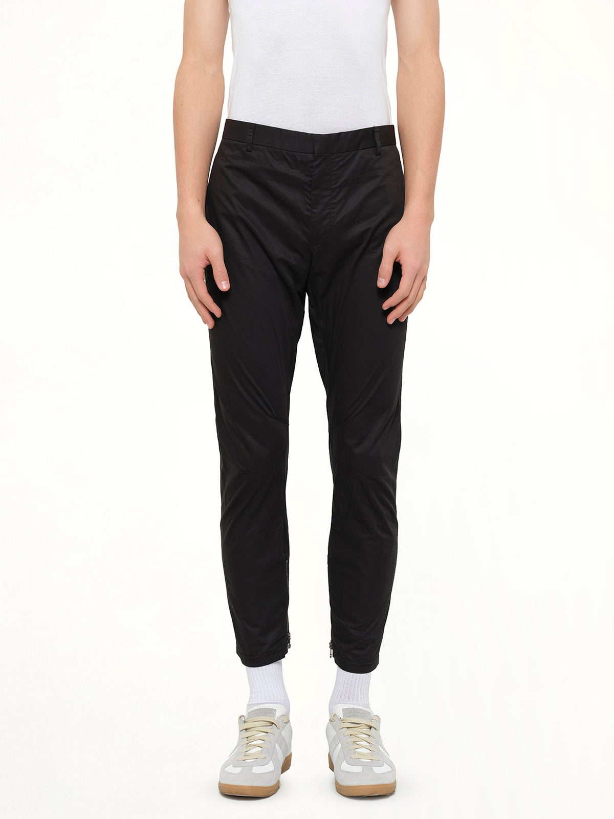 Image of a model wearing Pants. Product name - Lanvin Biker Pants in Black colour by brand - LANVIN