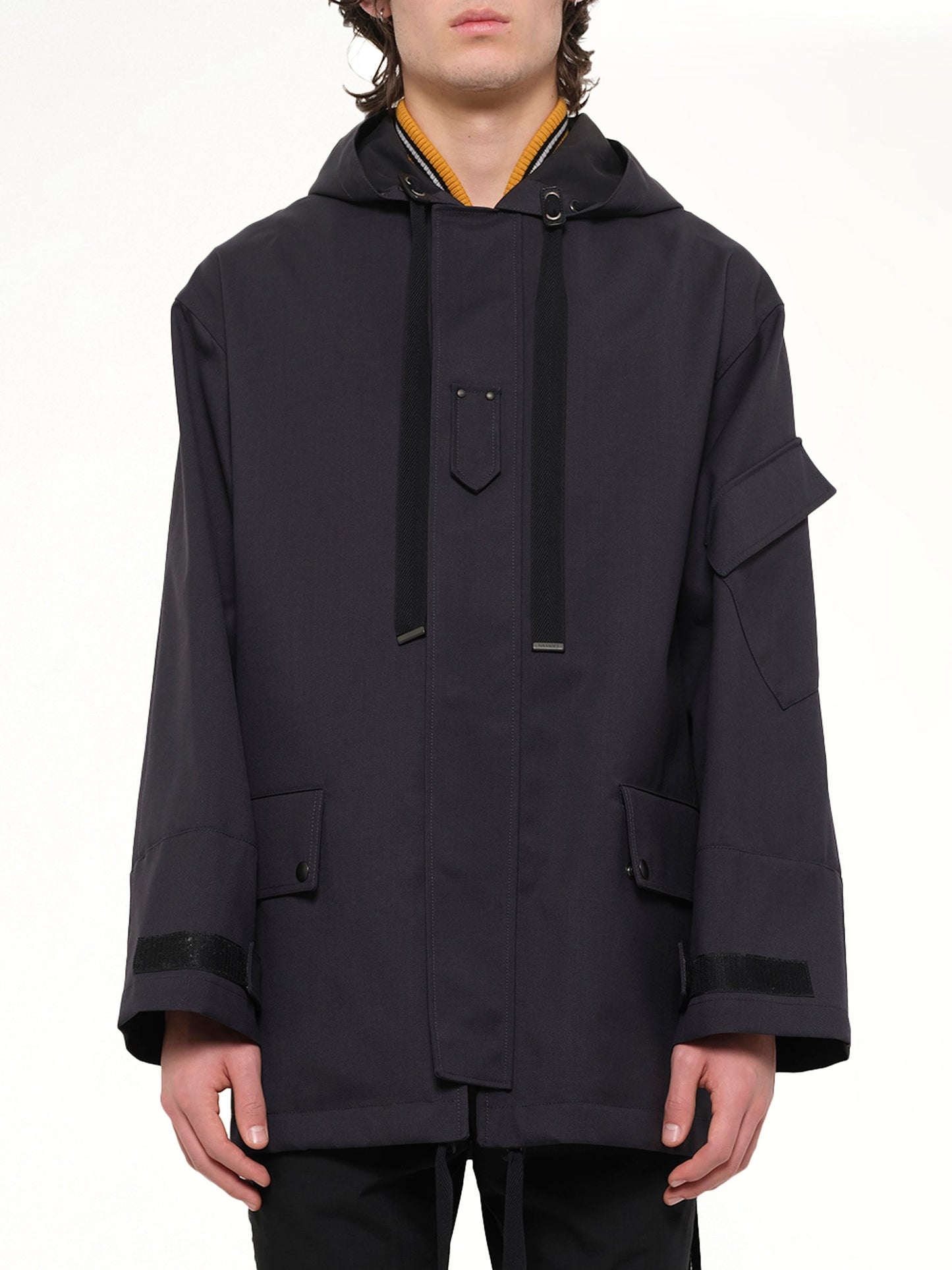 Image of a model wearing Outerwear. Product name - Parka W/ Side Zip in Navy colour by brand - LANVIN
