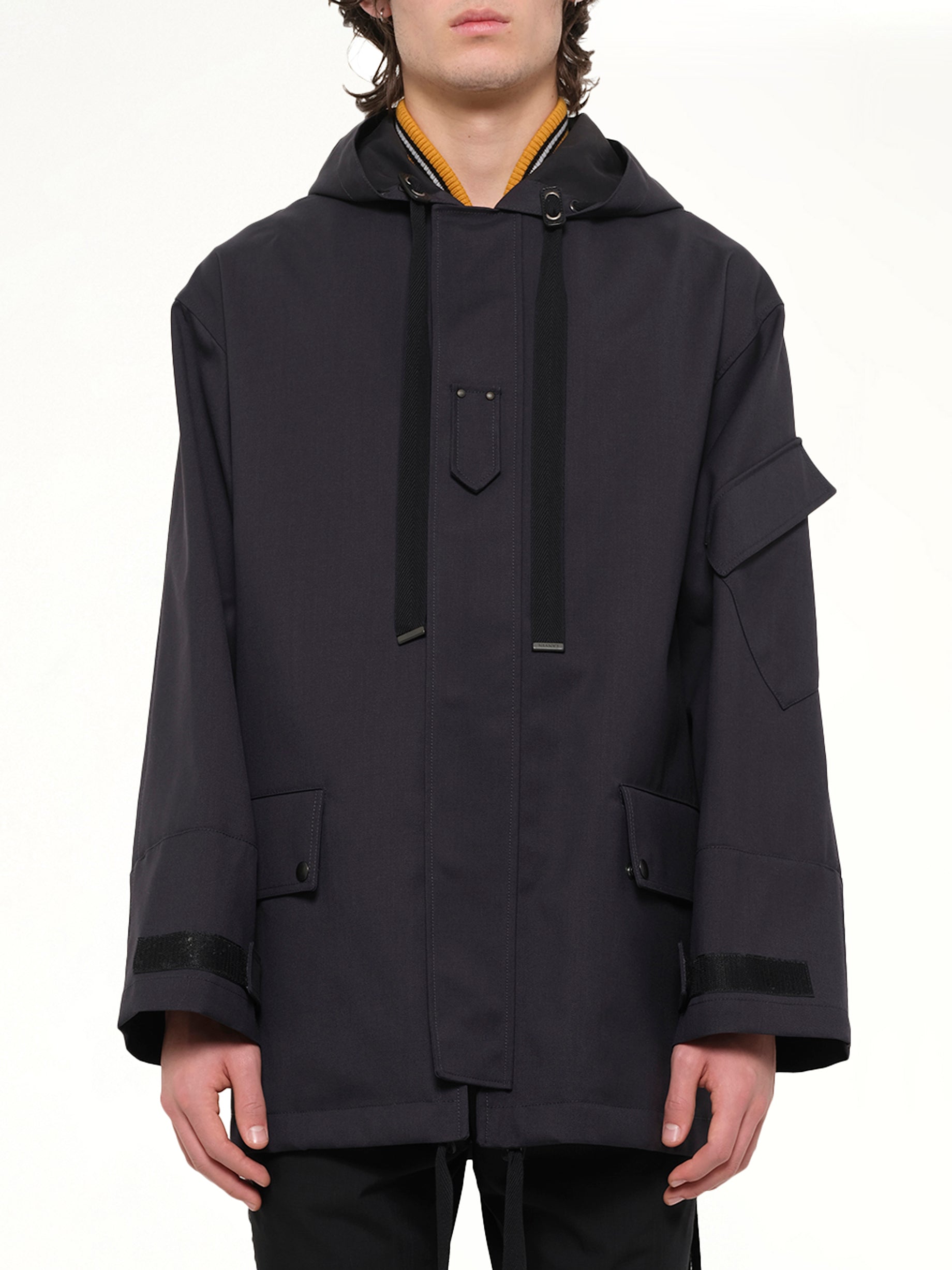 Image of a model wearing Outerwear. Product name - Parka W/ Side Zip in Navy colour by brand - LANVIN