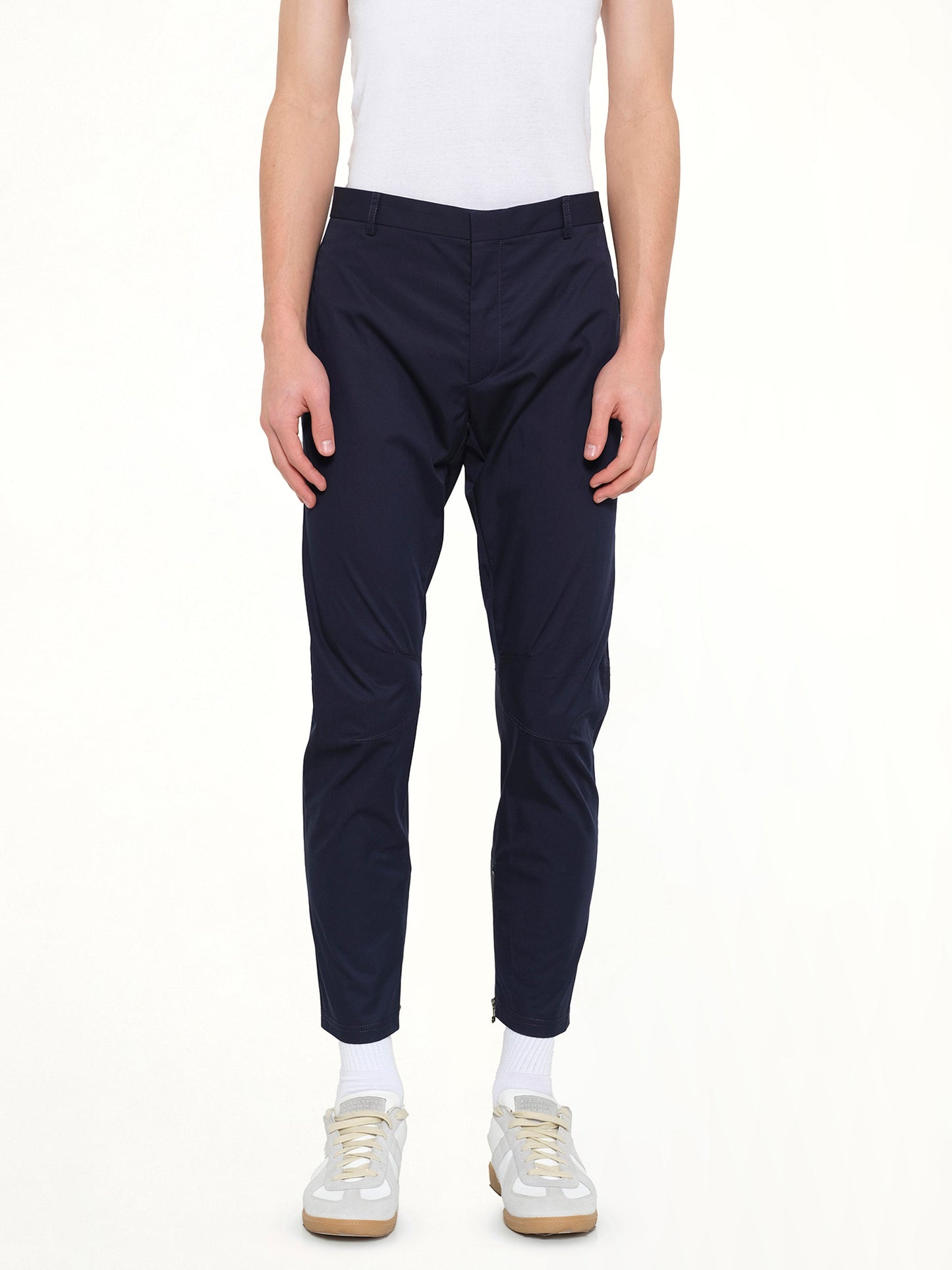 Image of a model wearing Pants. Product name - Biker Pants in Blue colour by brand - LANVIN