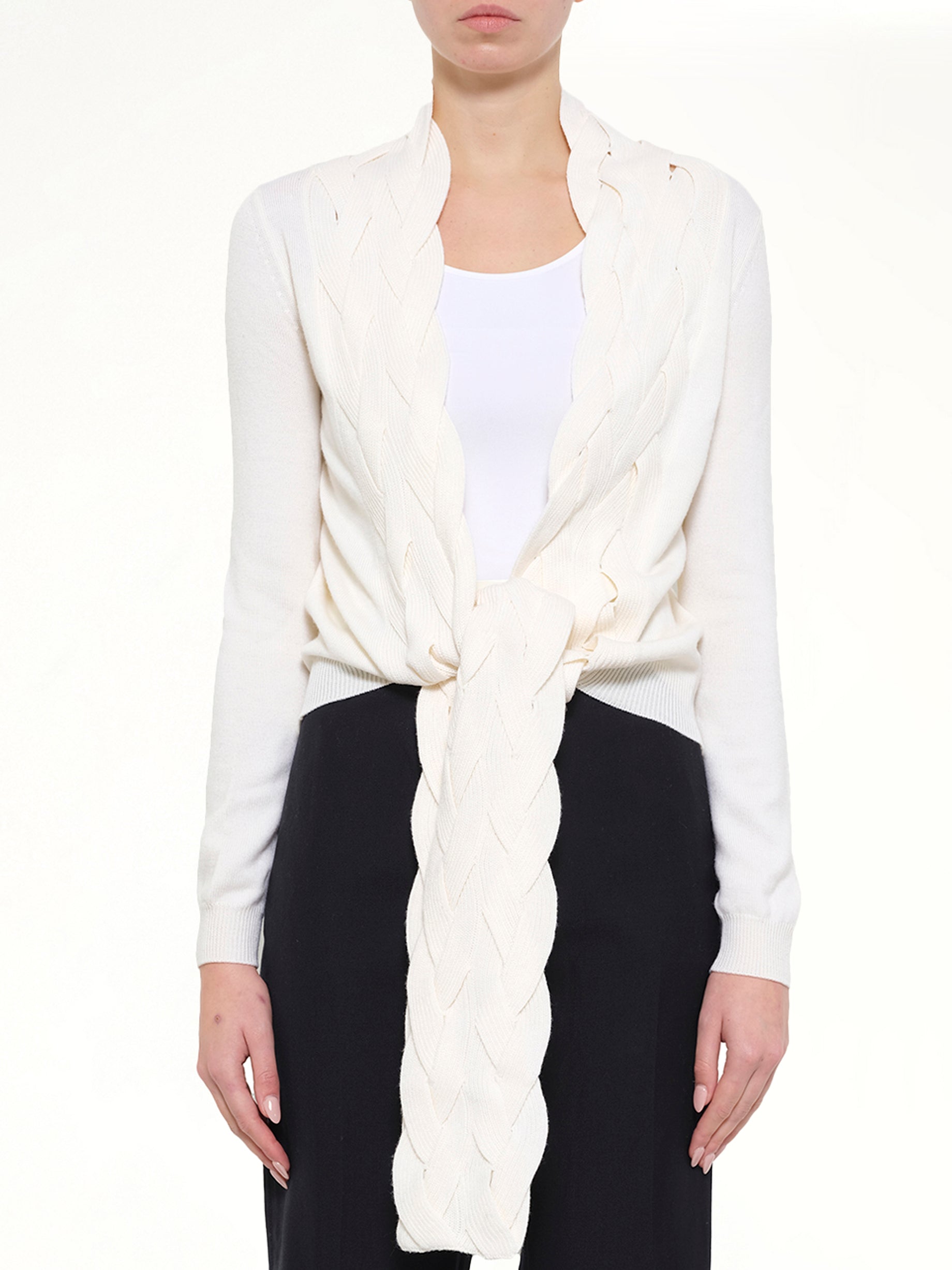 Image of Cardigans. Product name - Braid Cardigan in White colour by brand - LOEWE