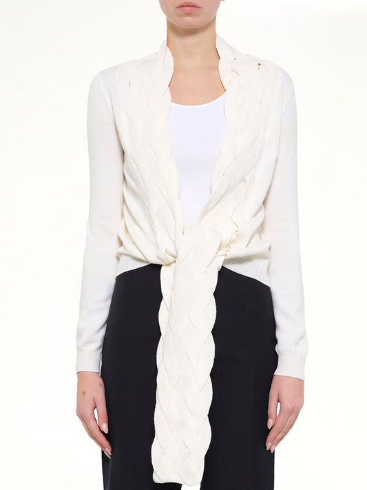Image of Cardigans. Product name - Braid Cardigan in White colour by brand - LOEWE