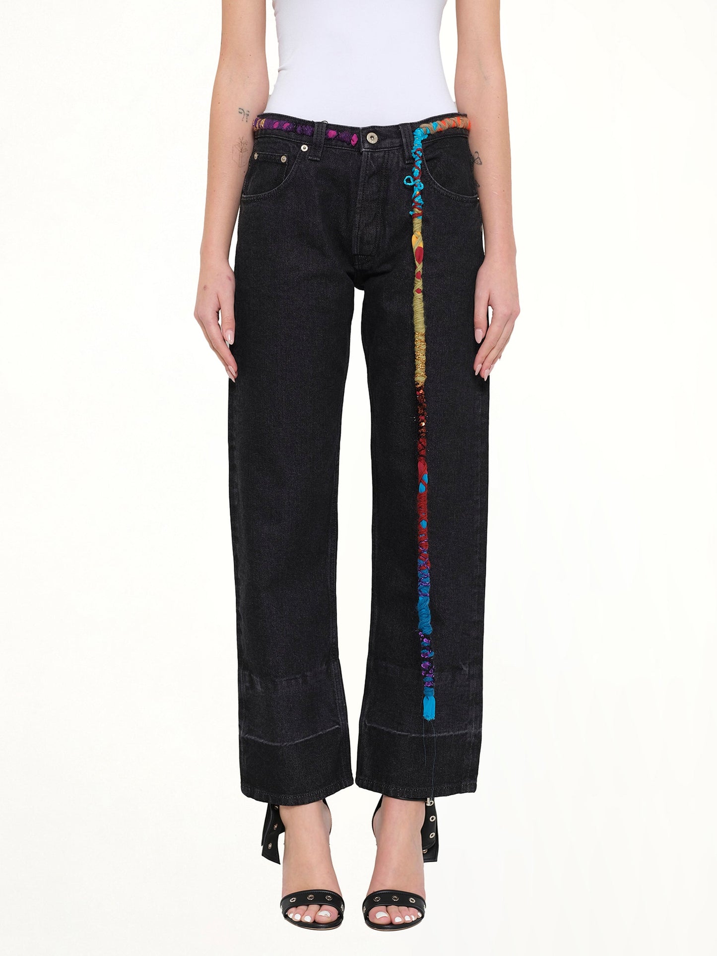 Image of Jeans. Product name - Embroidered Knot 5 Pocket Jeans in Black colour by brand - LOEWE