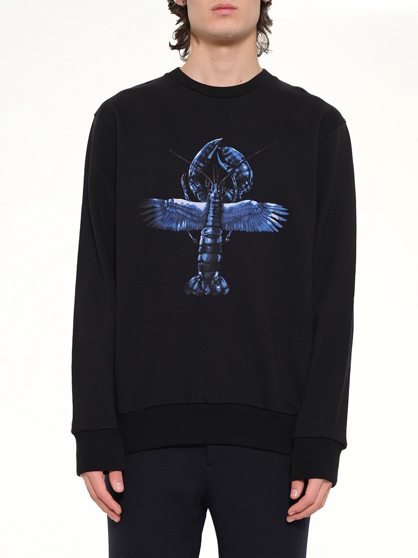 Image of a model wearing Outerwear. Product name - Flying Lobster Sweatshirt in Black colour by brand - LANVIN