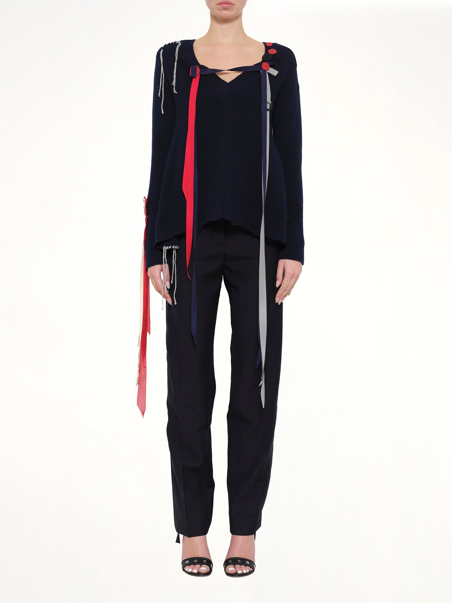 LOEWE V Neck Ribbons Sweater (Navy)