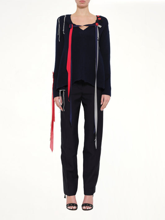 LOEWE V Neck Ribbons Sweater (Navy)