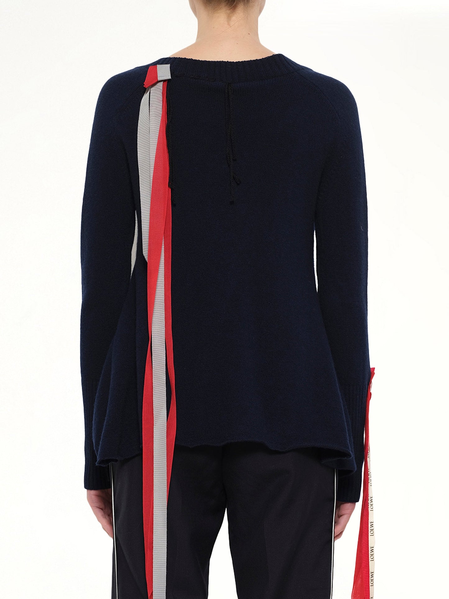 LOEWE V Neck Ribbons Sweater (Navy)