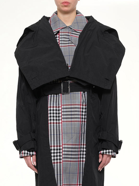 Image of a model wearing Outerwear. Product name - Coat in Black colour by brand - JUUNJ